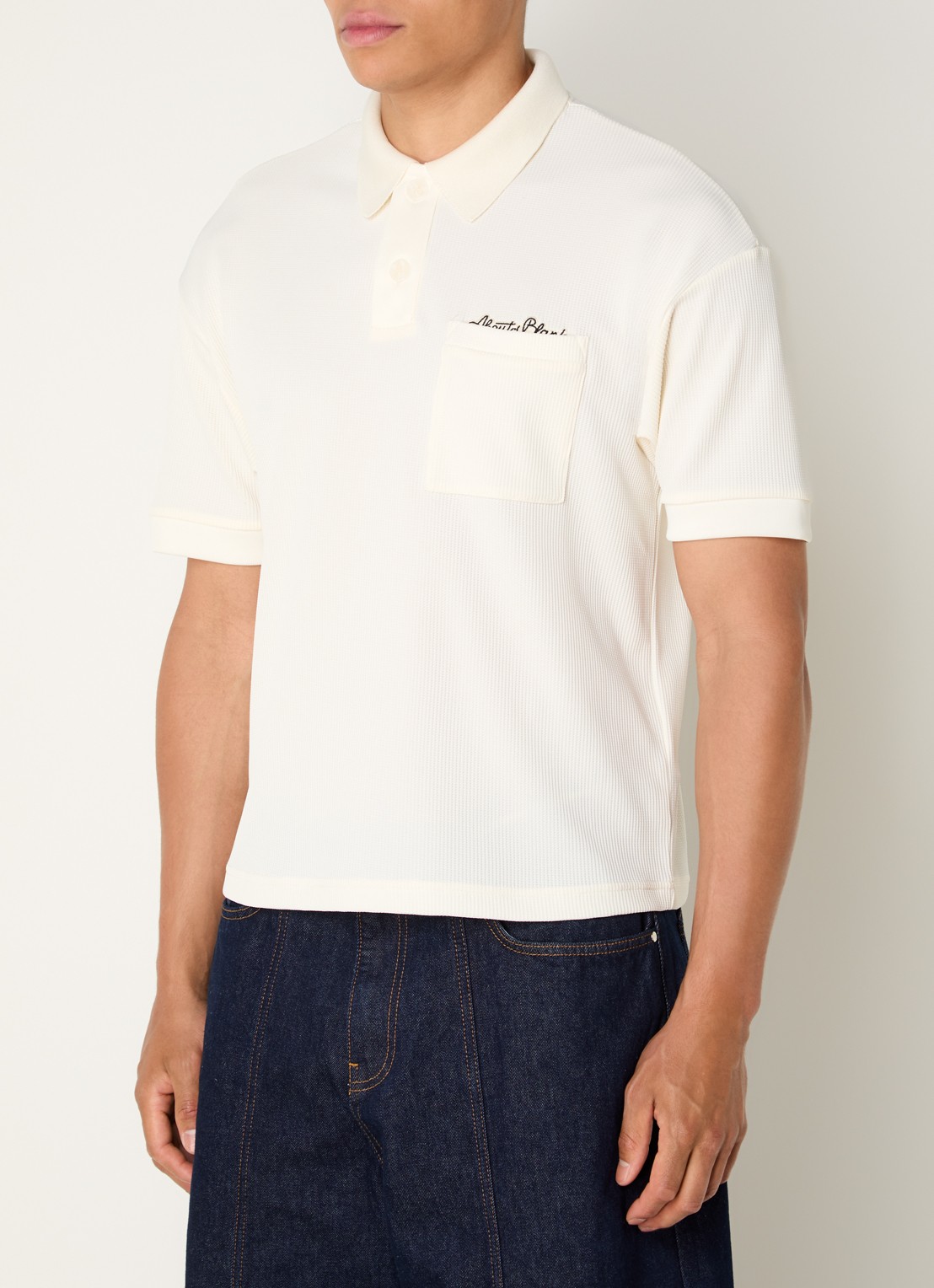 about:blank Script regular fit polo met logoborduring en structuur - detail 3 creme