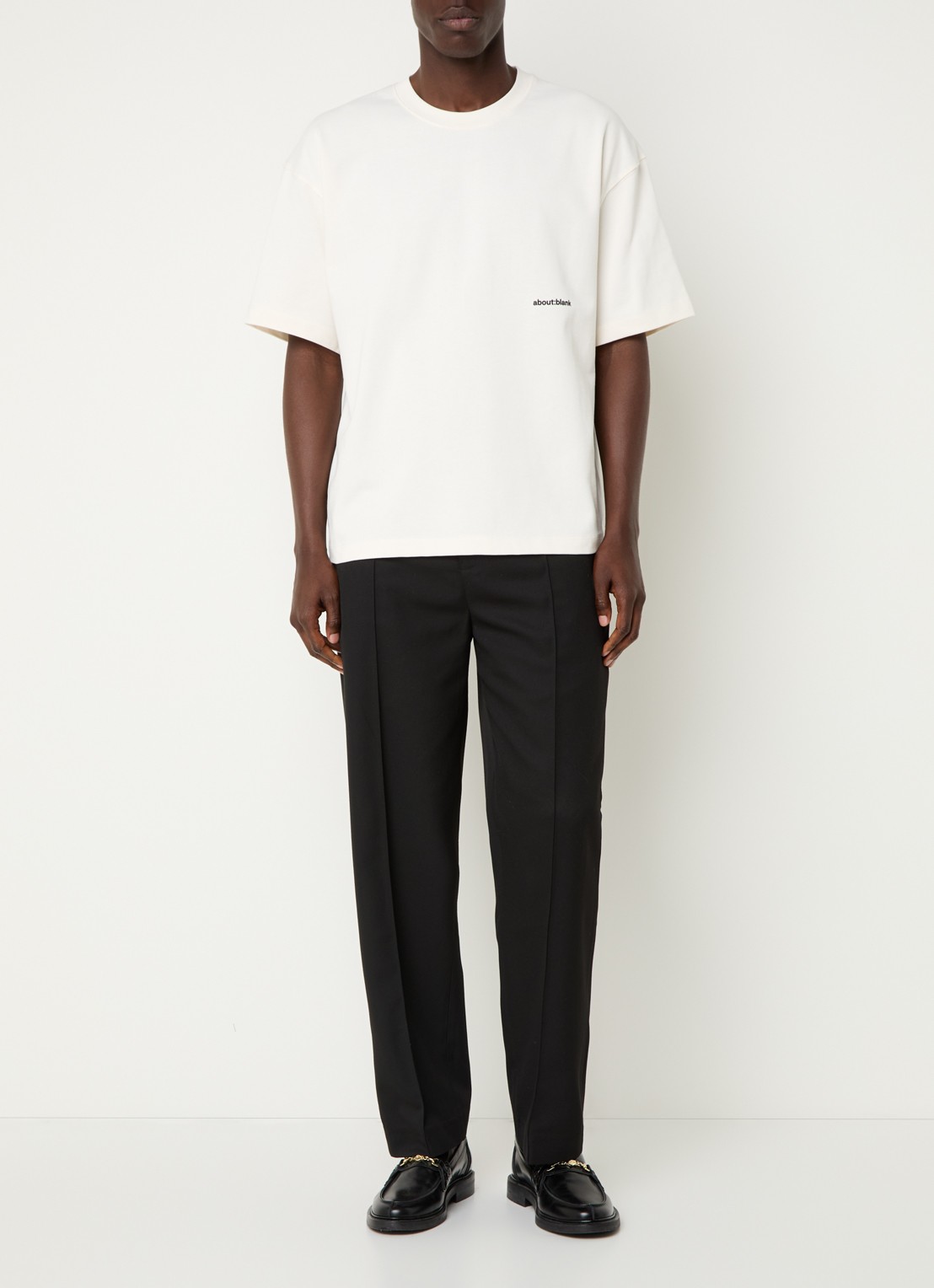 about:blank T-shirt met logo- en backprint - voorkant 3 gebroken wit