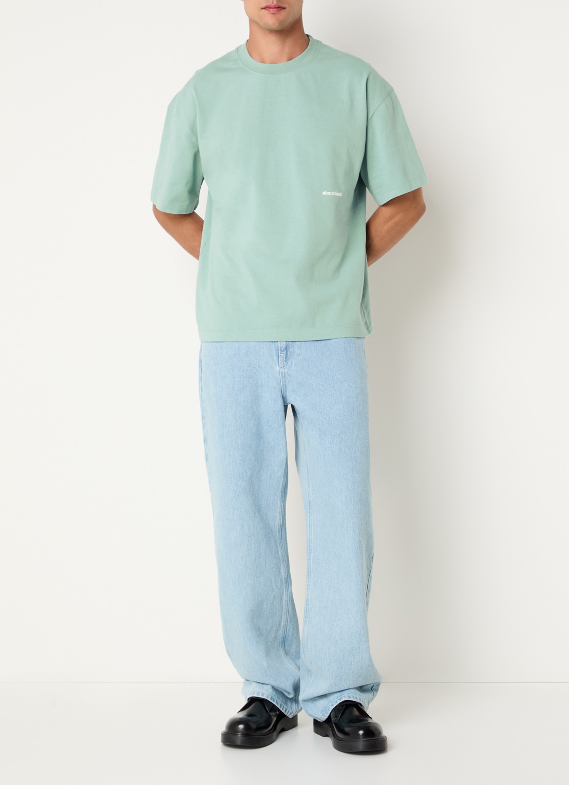 about:blank T-shirt met logo- en backprint - voorkant 3 mint