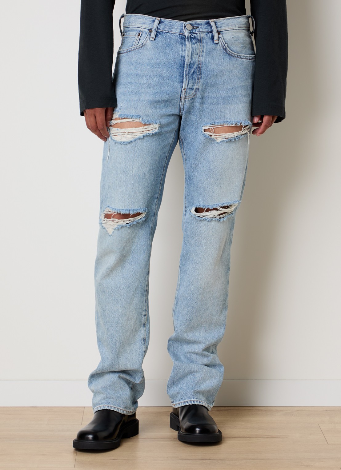 Acne Studios 1996 slim fit jeans met destroyed afwerking - detail 4 indigo