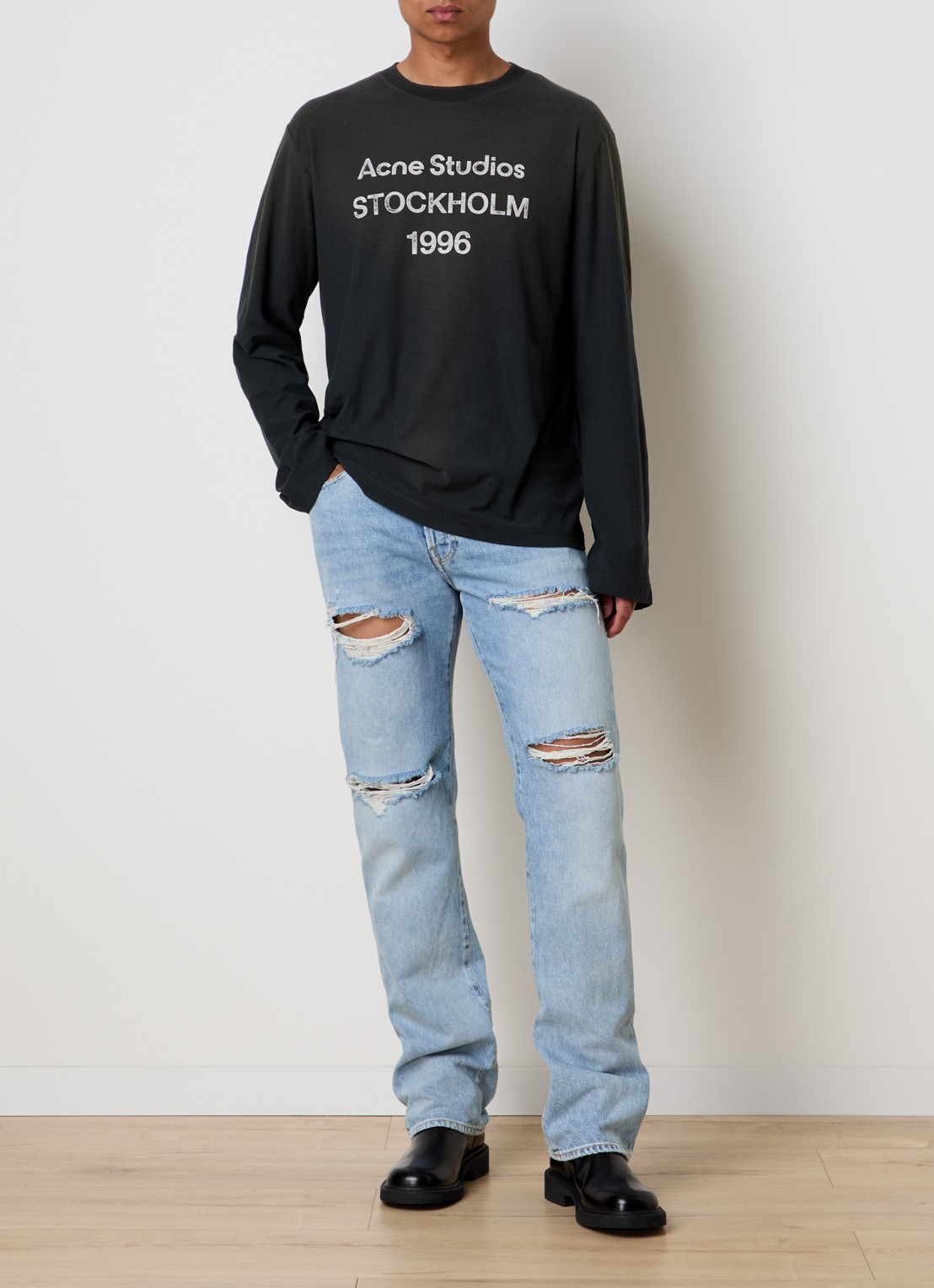 Acne Studios 1996 slim fit jeans met destroyed afwerking - voorkant 3 indigo