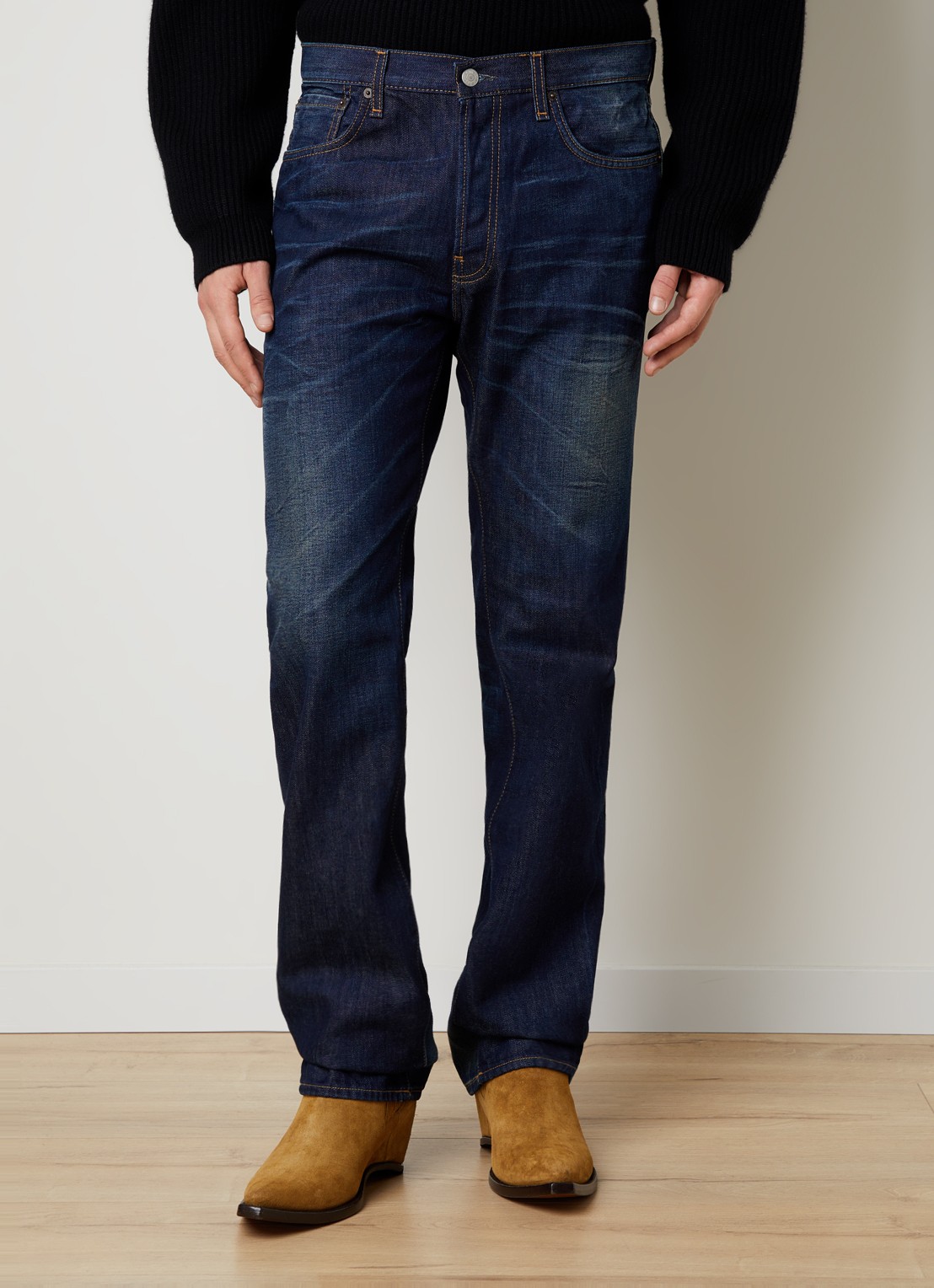 Acne Studios 1996M straight leg jeans met donkere wassing - detail indigo