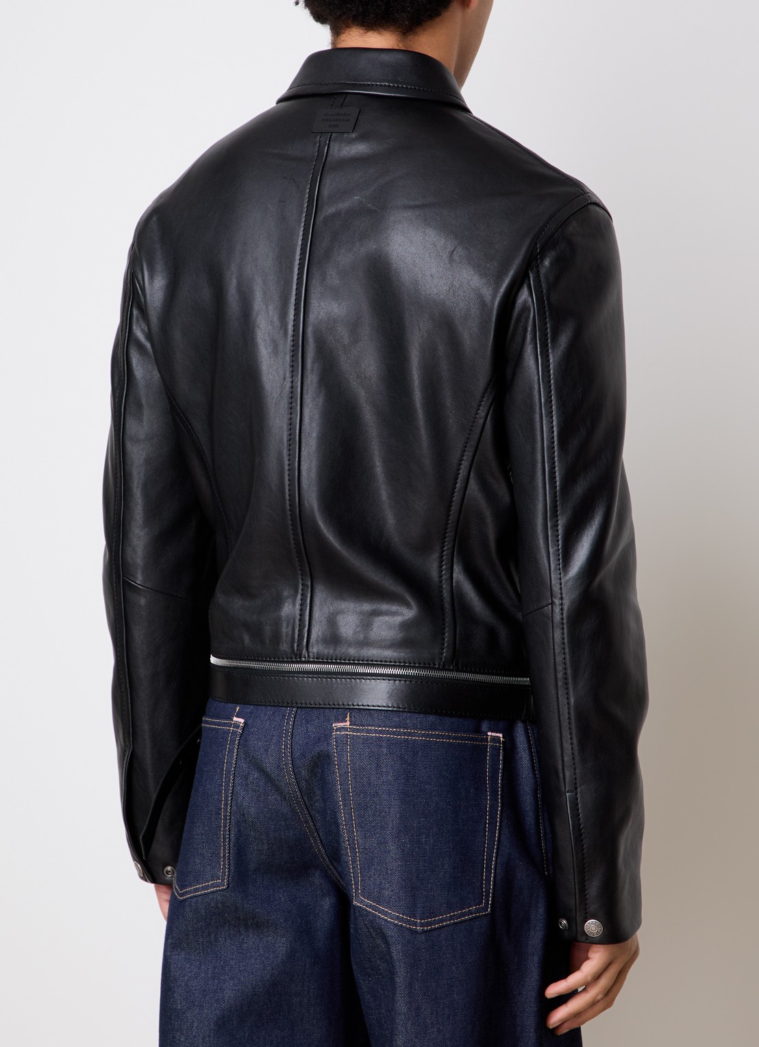 Acne Studios Bikerjack van lamsleer met steekzakken - achterkant 5 zwart