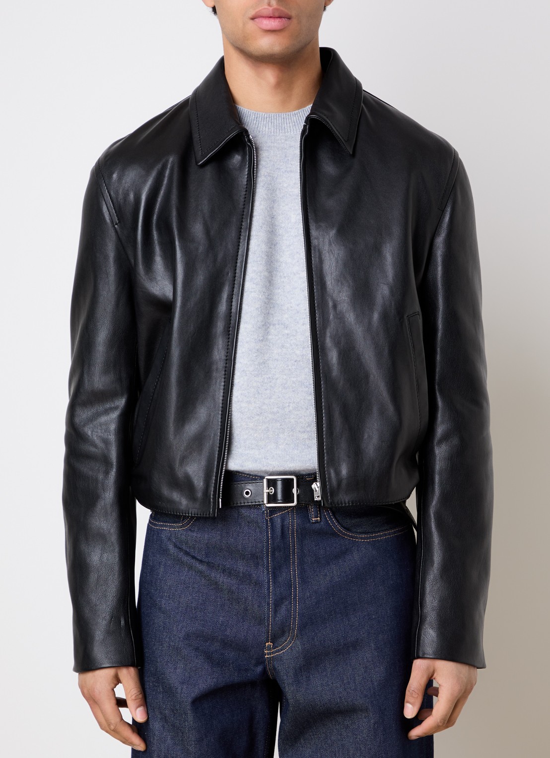 Acne Studios Bikerjack van lamsleer met steekzakken - detail zwart
