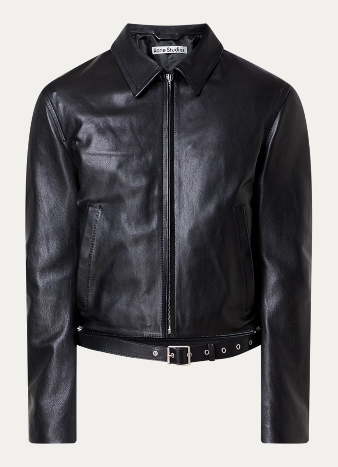 Acne Studios Bikerjack van lamsleer met steekzakken - voorkant 6 zwart