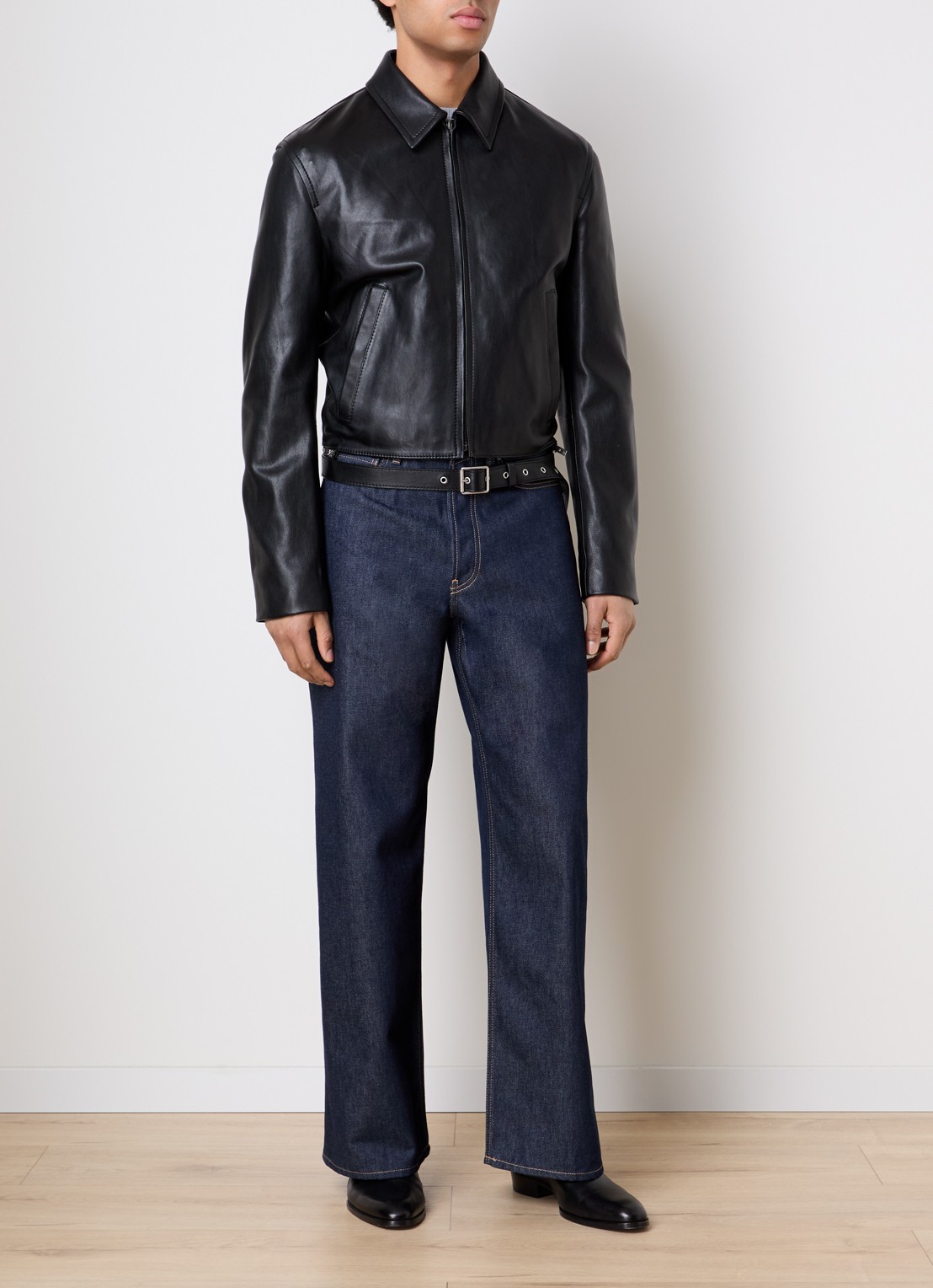 Acne Studios Bikerjack van lamsleer met steekzakken - voorkant 7 zwart