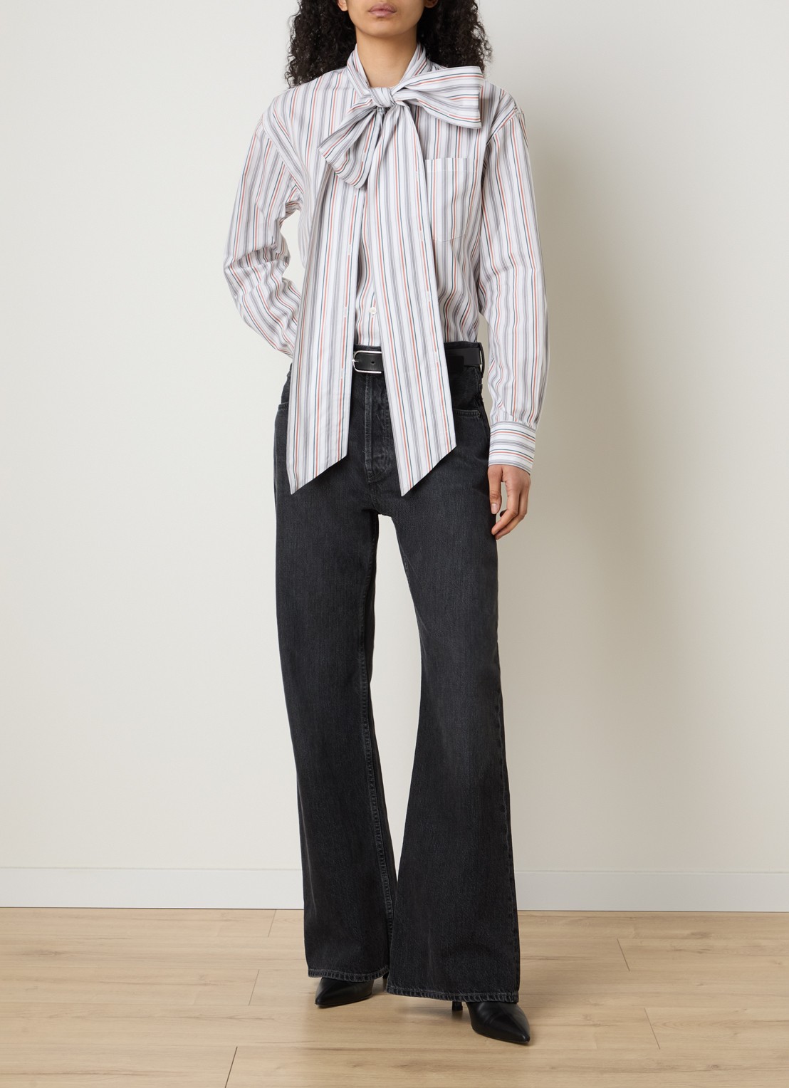 Acne Studios Blouse met streepprint en sjaalkraag - voorkant 2 grijs