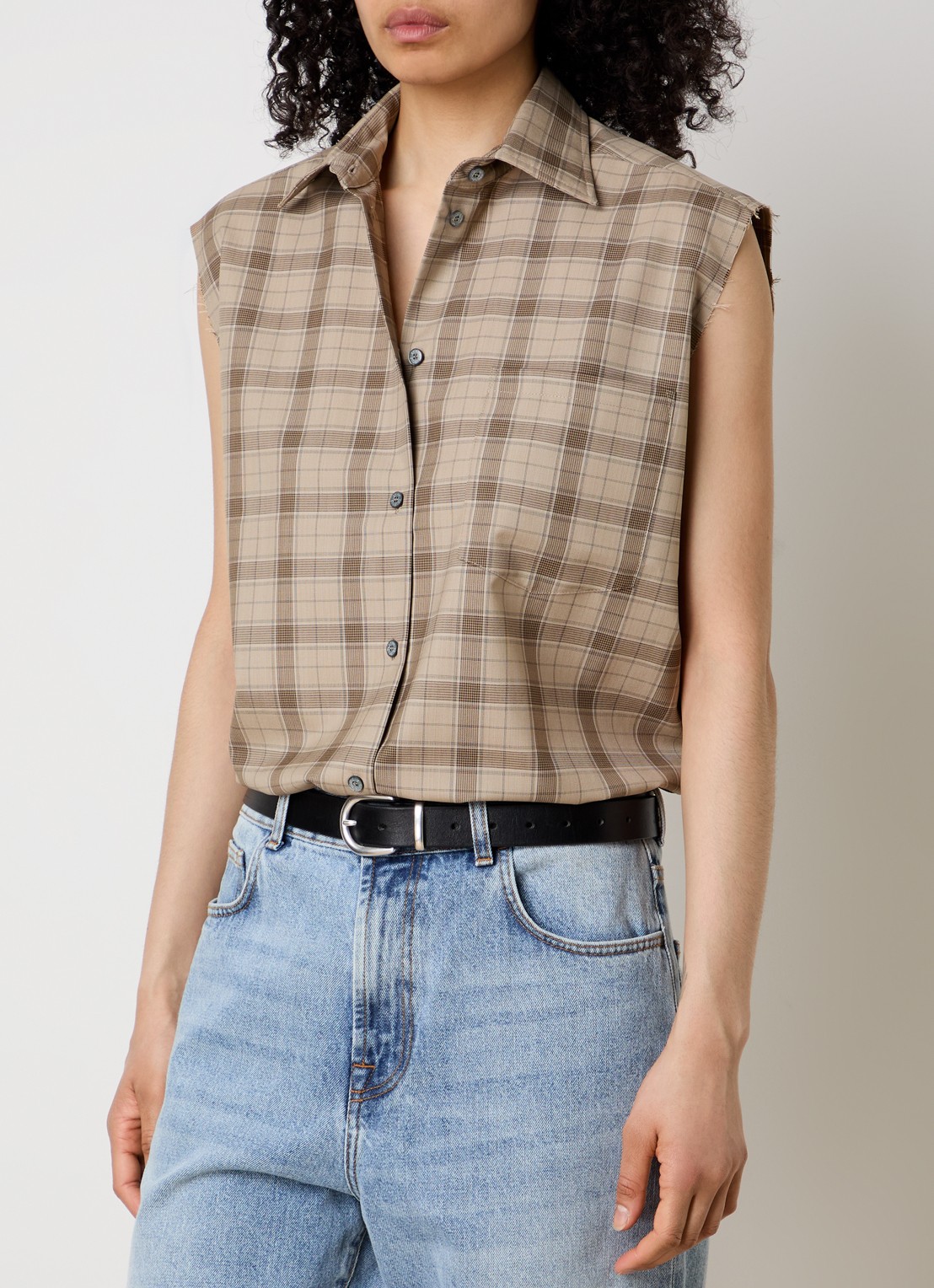 Acne Studios Blouse van wol met ruitdessin - detail 2 zand