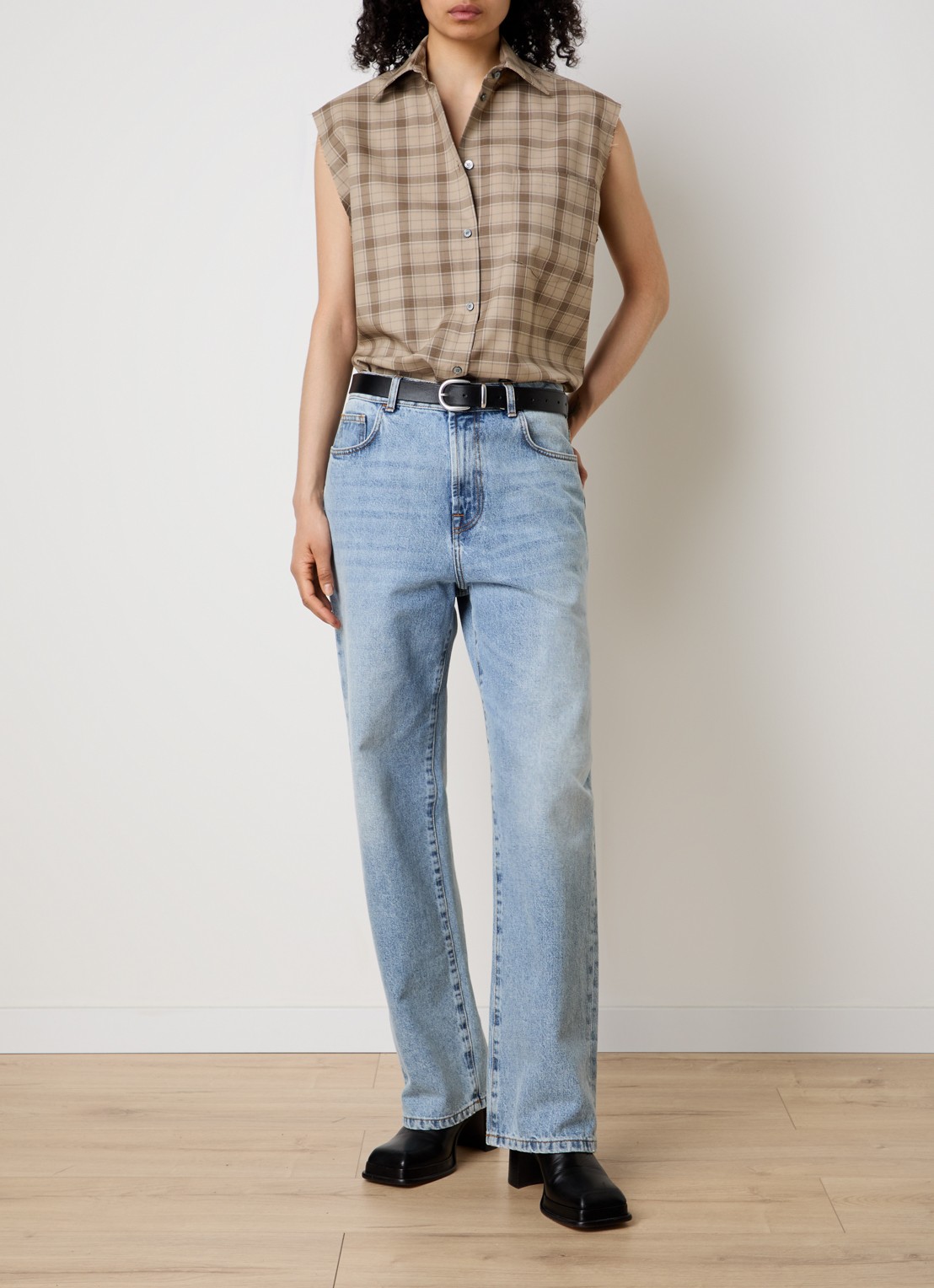 Acne Studios Blouse van wol met ruitdessin - voorkant 5 zand