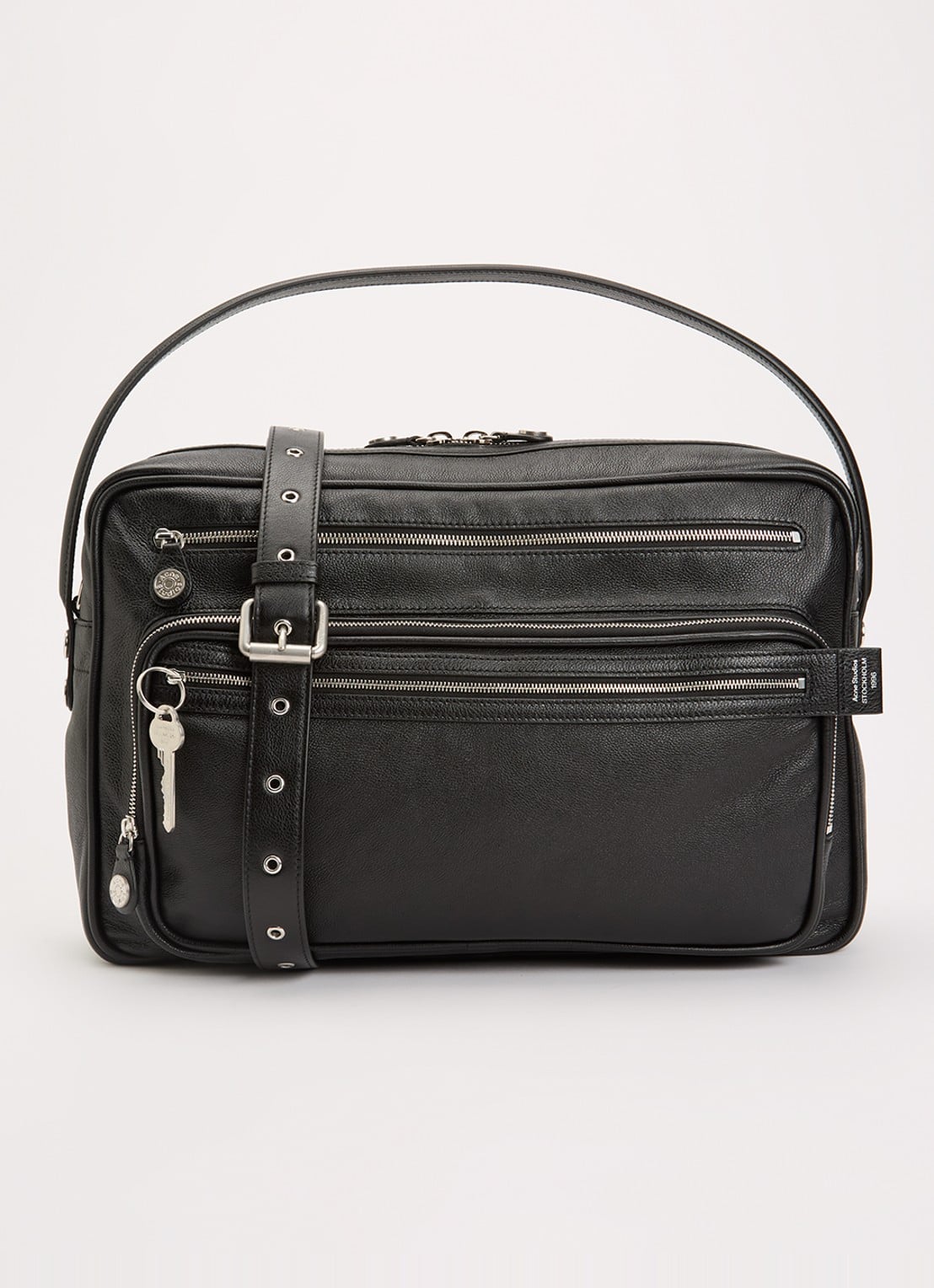 Acne Studios Camero schoudertas van kalfsleer - voorkant 2 zwart