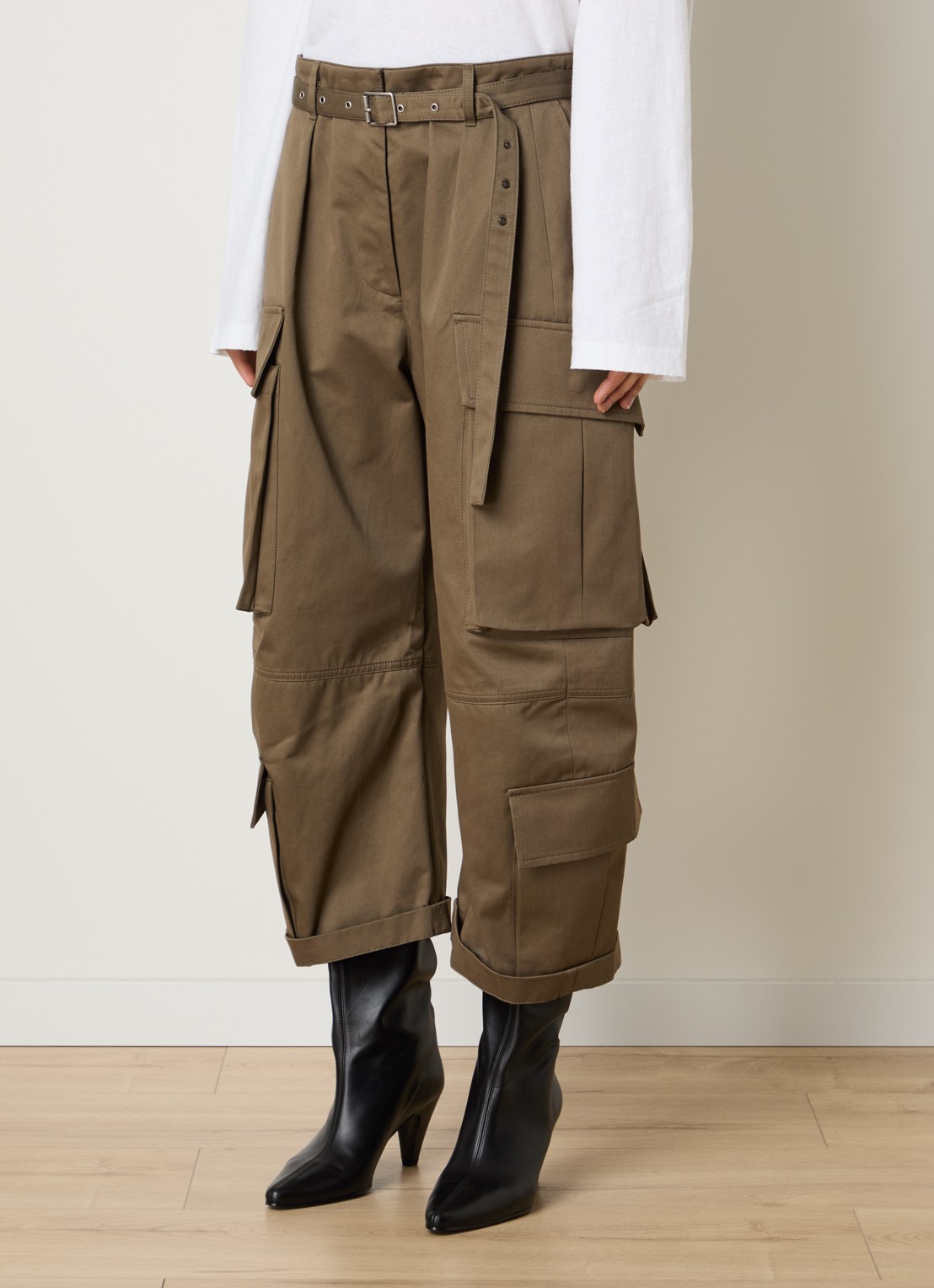 Acne Studios Cropped high waist loose fit cargobroek met steekzakken - detail 3 legergroen