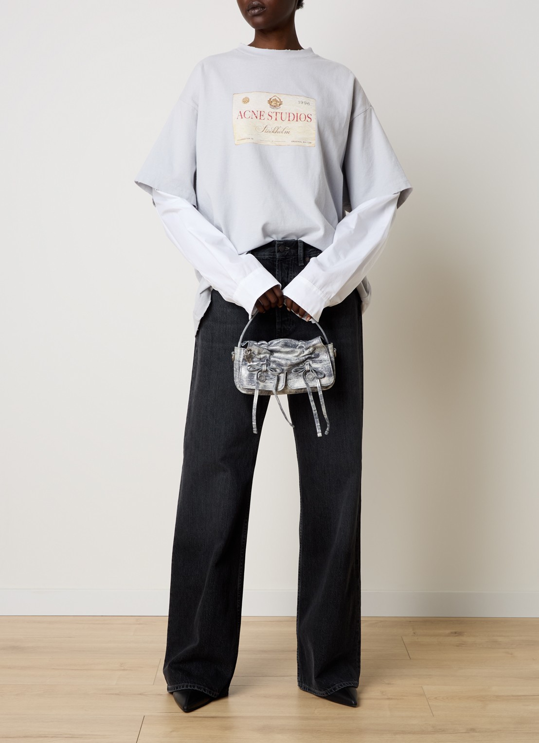 Acne Studios Crossbodytas van kalfsleer met afneembare schouderriem - voorkant 6 grijs