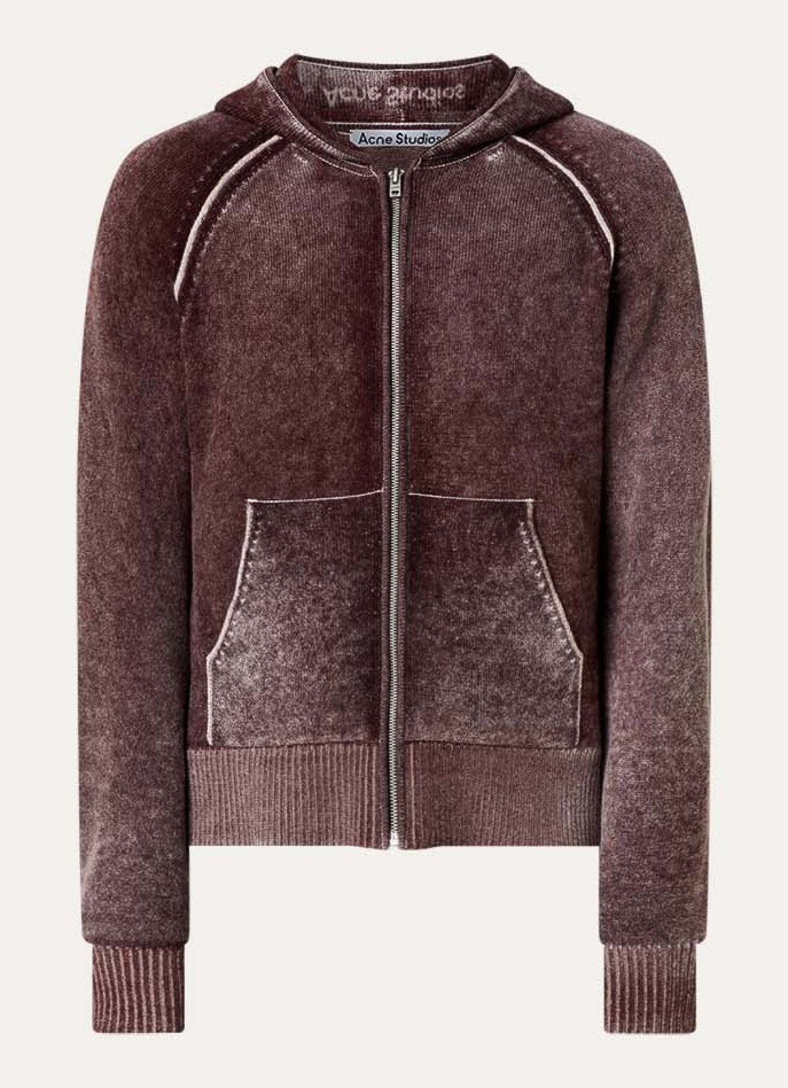 Acne Studios Fijngebreid vest in kasjmierblend met verwassen afwerking en capuchon - voorkant 4 kastanjebruin
