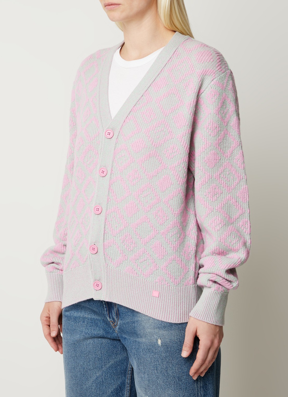 Acne Studios Fijngebreid vest in wolblend met ingebreid patroon - detail 3 roze
