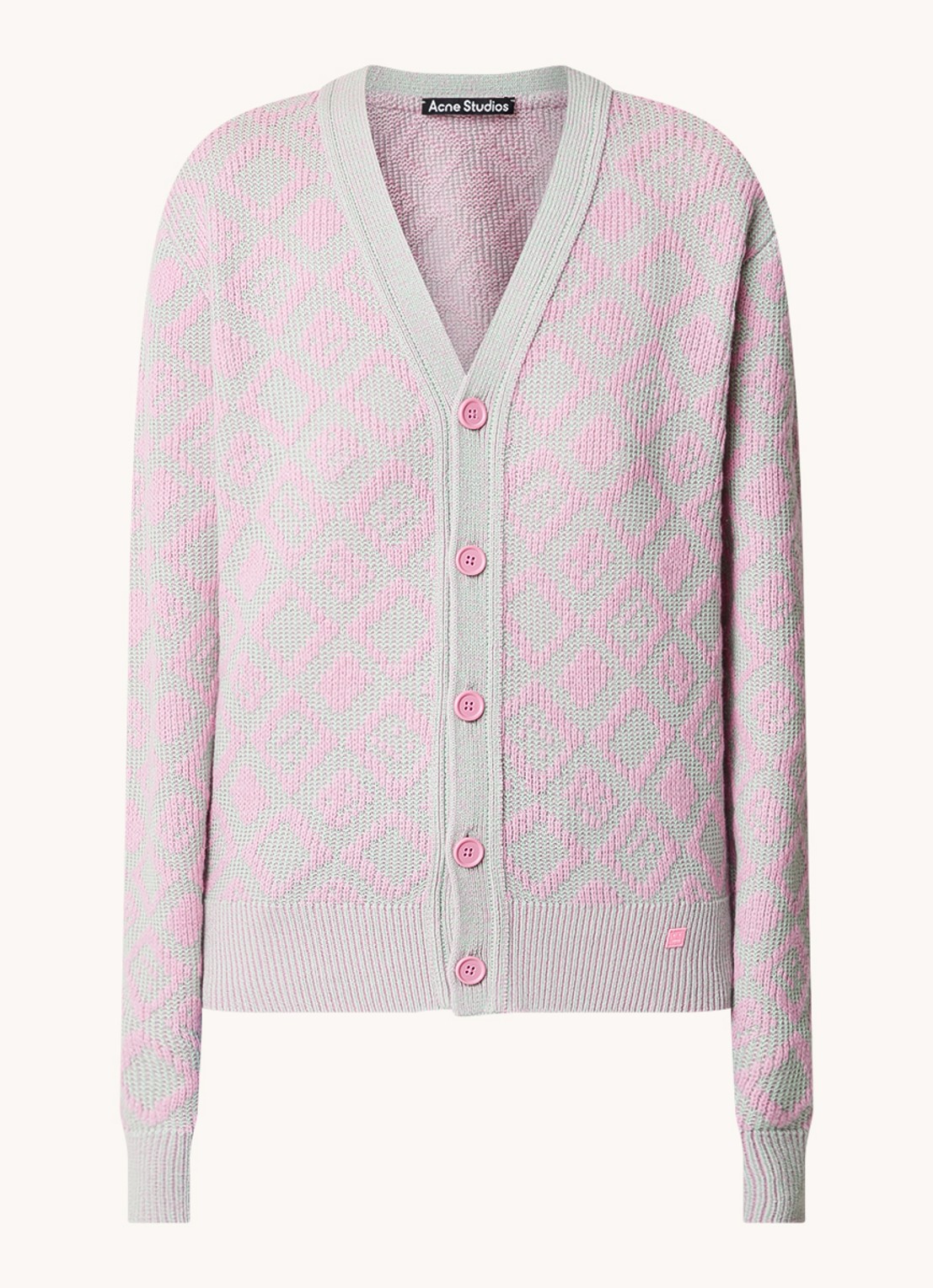Acne Studios Fijngebreid vest in wolblend met ingebreid patroon - voorkant roze