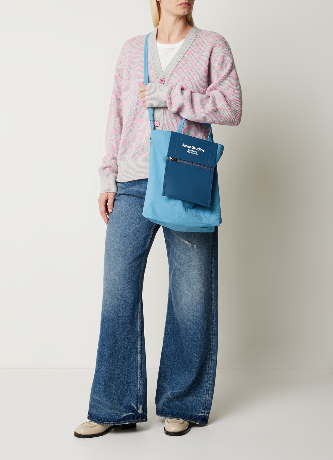 Acne Studios Fijngebreid vest in wolblend met ingebreid patroon - voorkant 2 roze