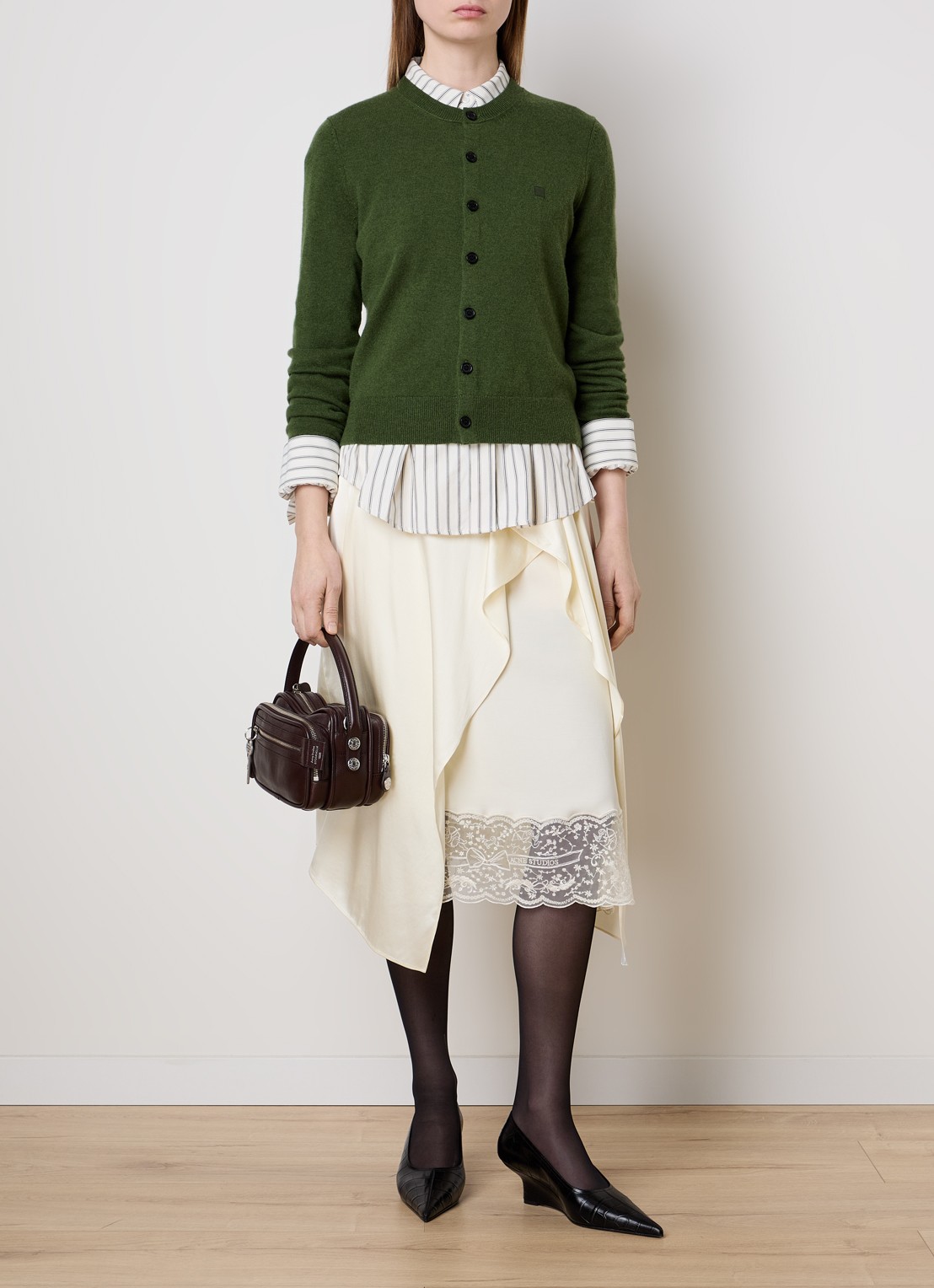 Acne Studios Fijngebreid vest in wolblend - voorkant 4 groen