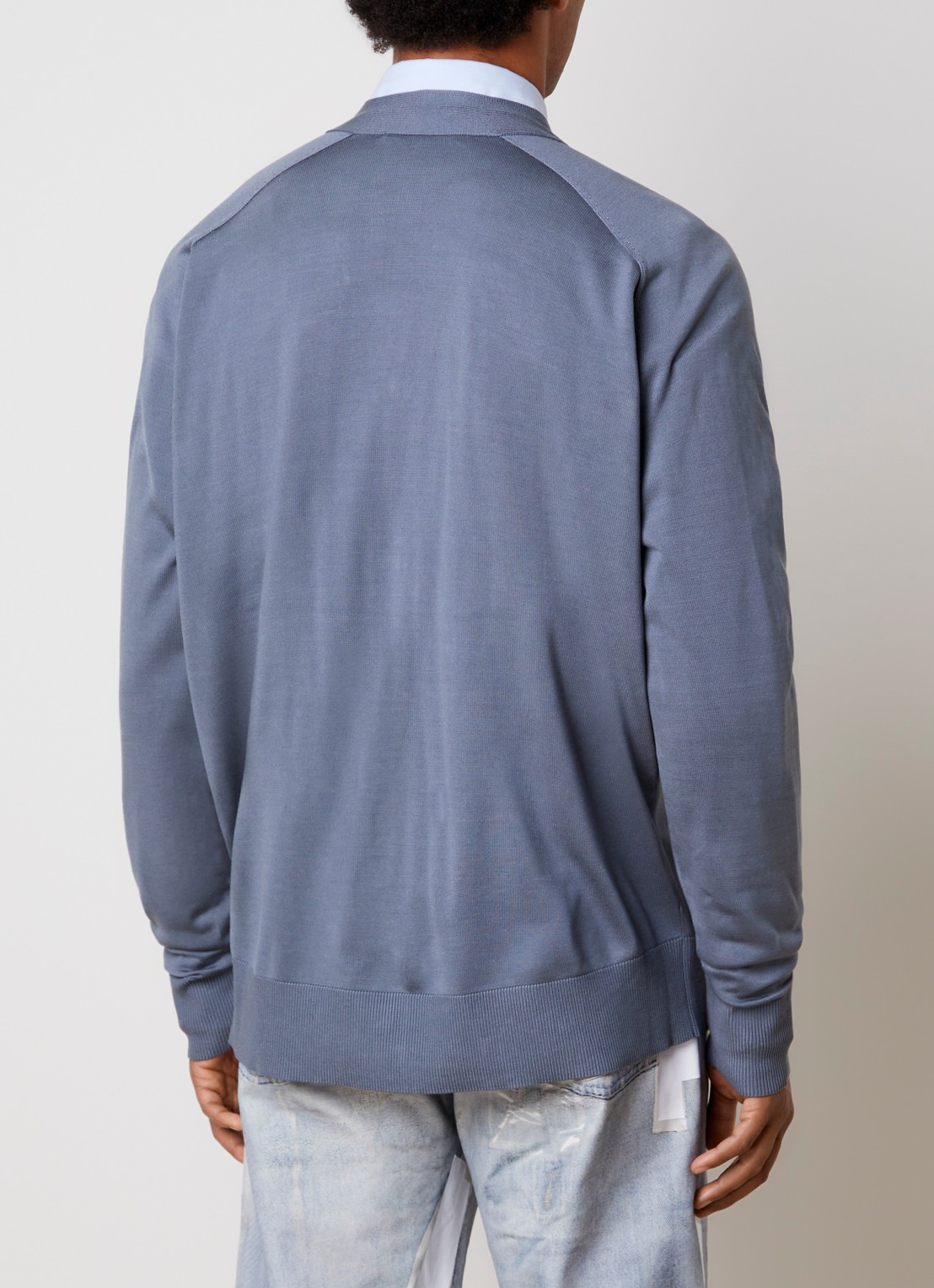 Acne Studios Fijngebreid vest van zijde met logoborduring - achterkant 5 blauwgrijs