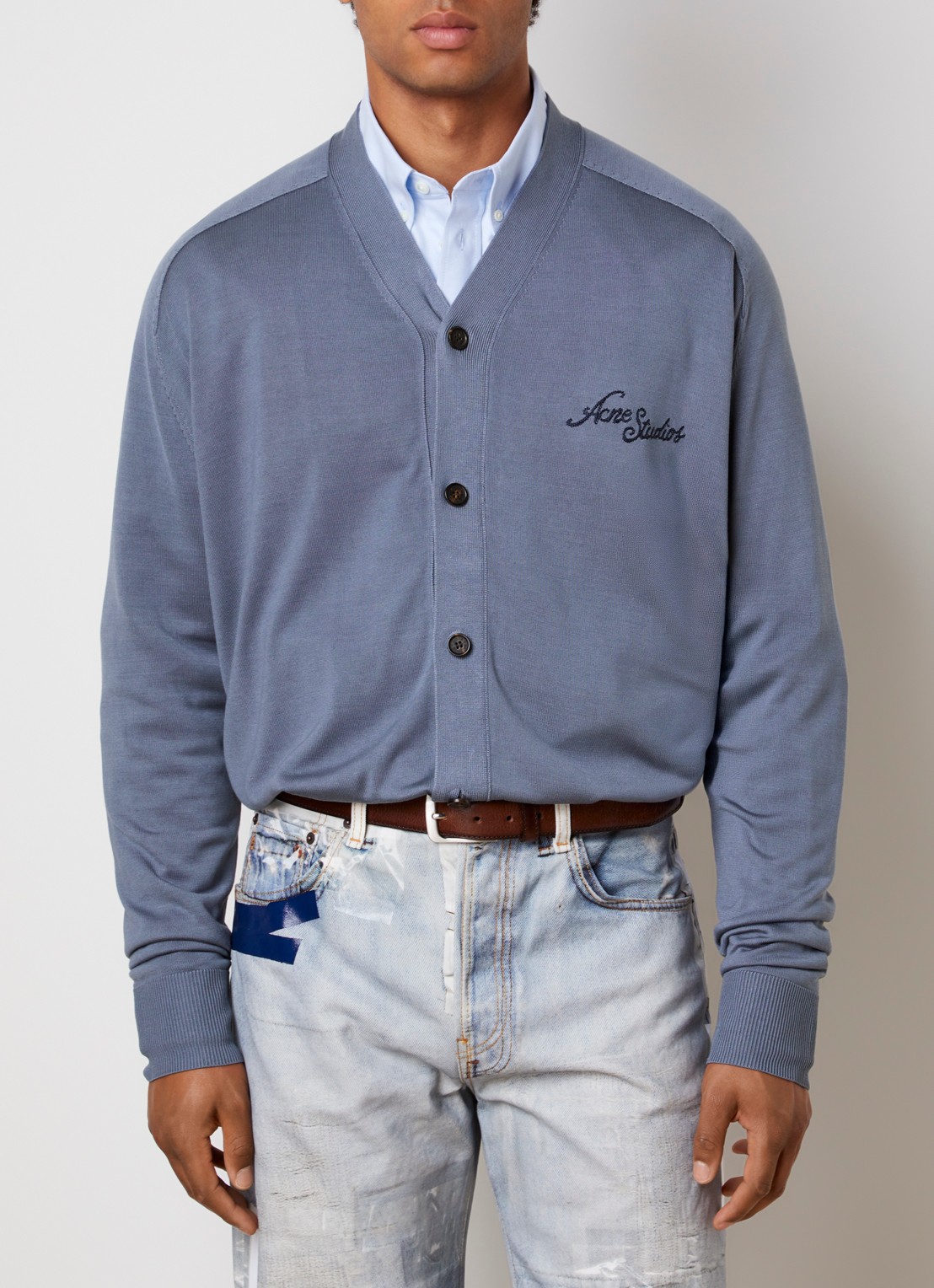 Acne Studios Fijngebreid vest van zijde met logoborduring - detail 3 blauwgrijs