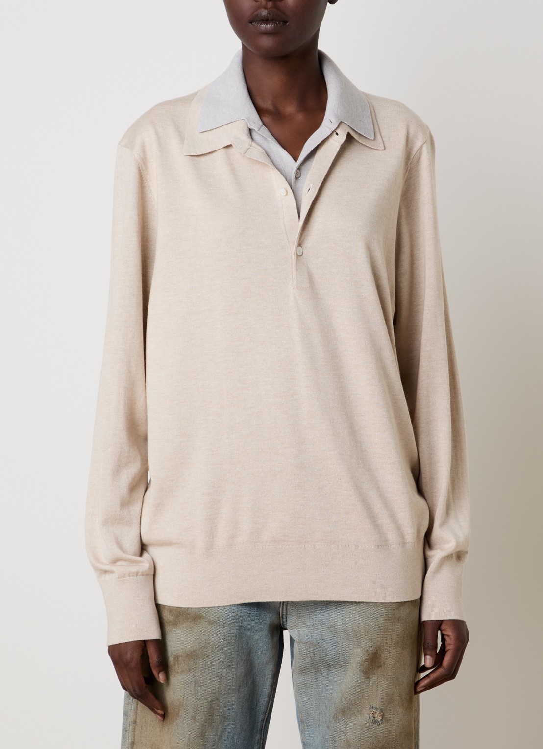 Acne Studios Fijngebreide polo in kasjmierblend - detail 4 beige