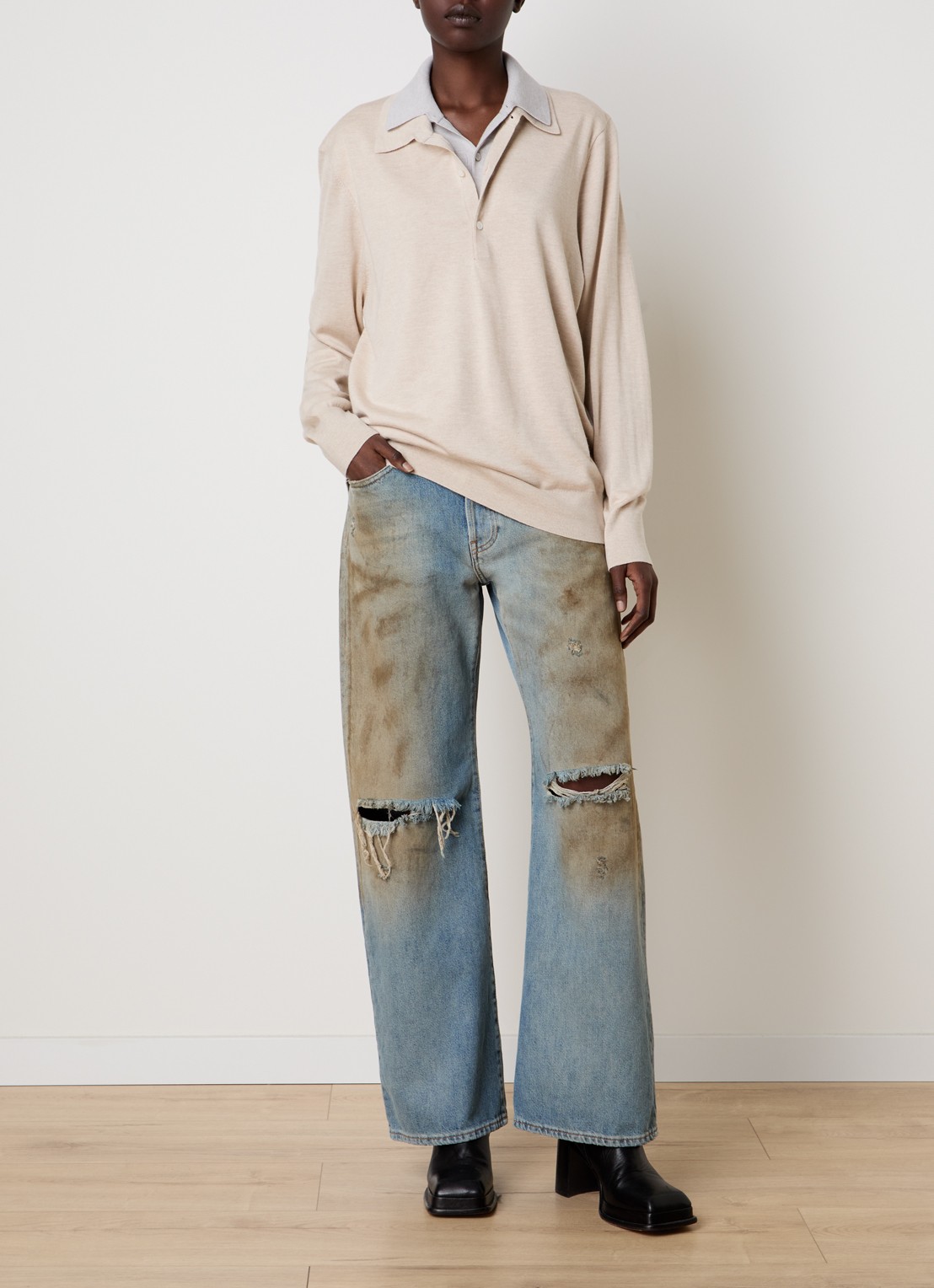 Acne Studios Fijngebreide polo in kasjmierblend - voorkant 2 beige