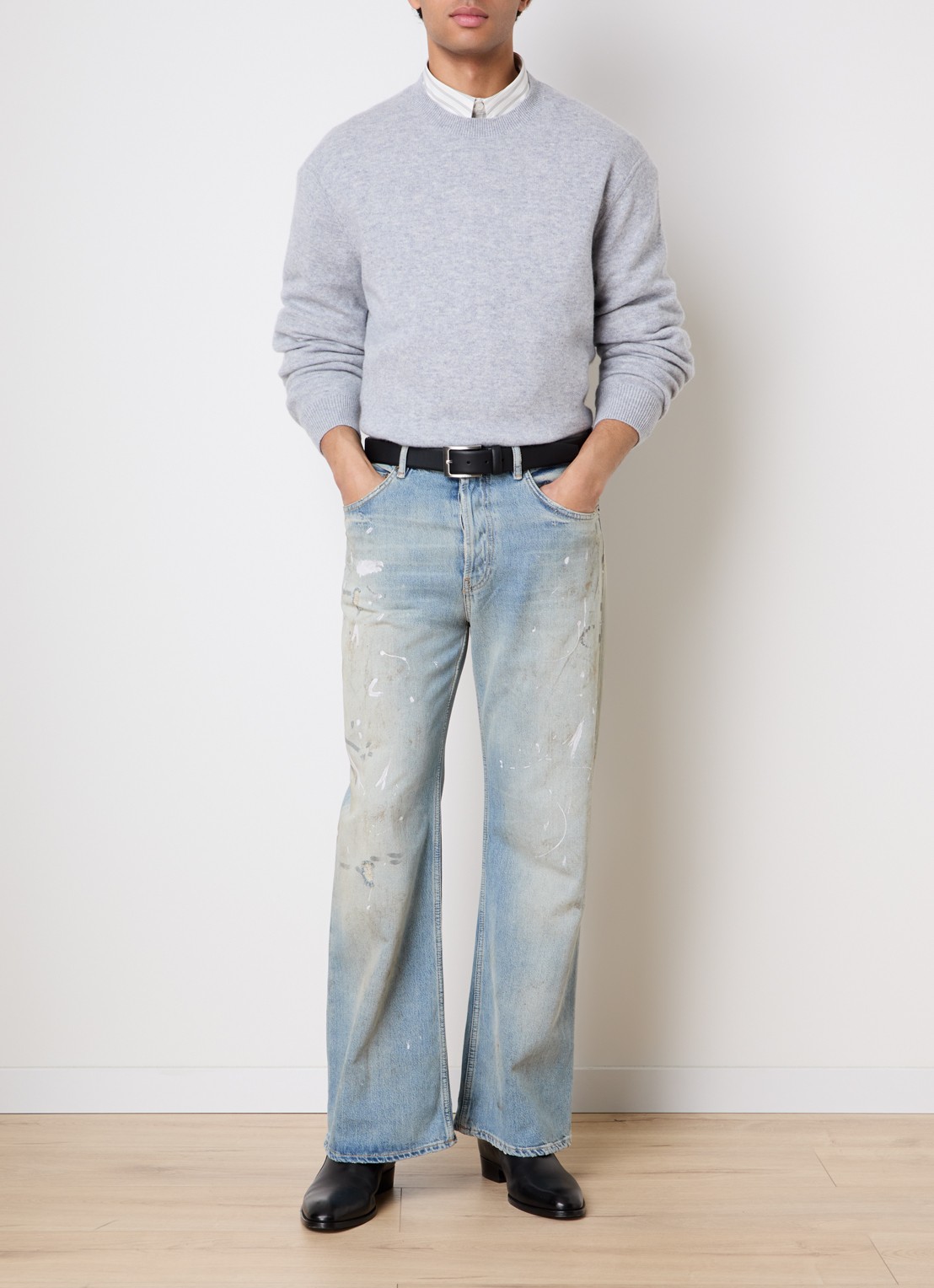 Acne Studios Fijngebreide trui in kasjmierblend - voorkant 2 grijsmele