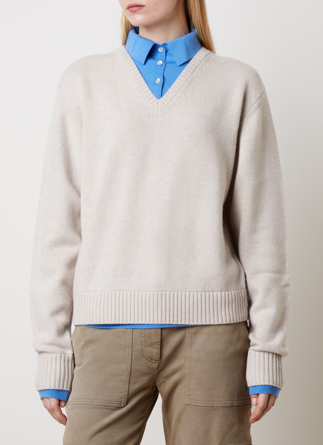 Acne Studios Fijngebreide trui van wol met kraag - detail 4 gebroken wit
