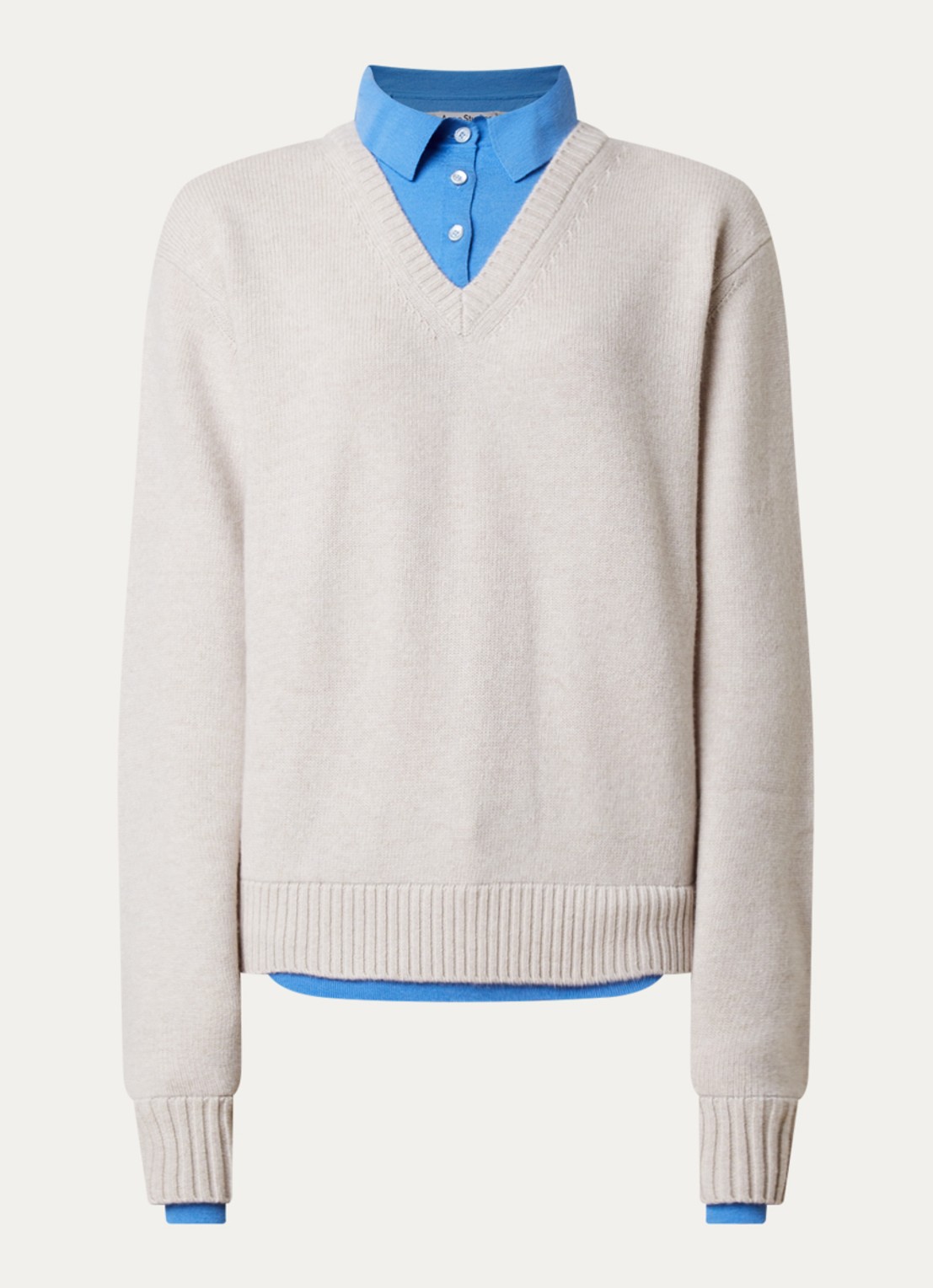 Acne Studios Fijngebreide trui van wol met kraag - voorkant 2 gebroken wit