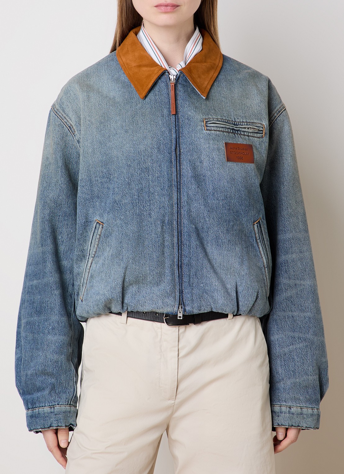 Acne Studios Gewatteerde spijkerjas met suède details - detail blauw