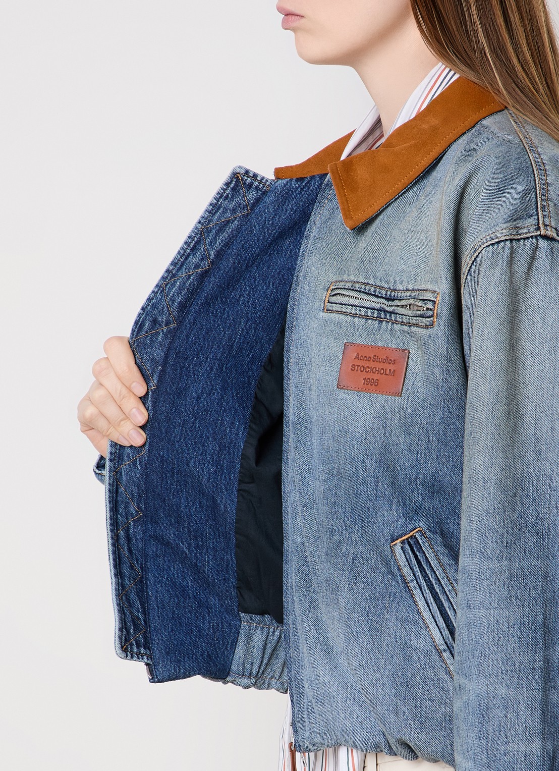 Acne Studios Gewatteerde spijkerjas met suède details - detail 3 blauw