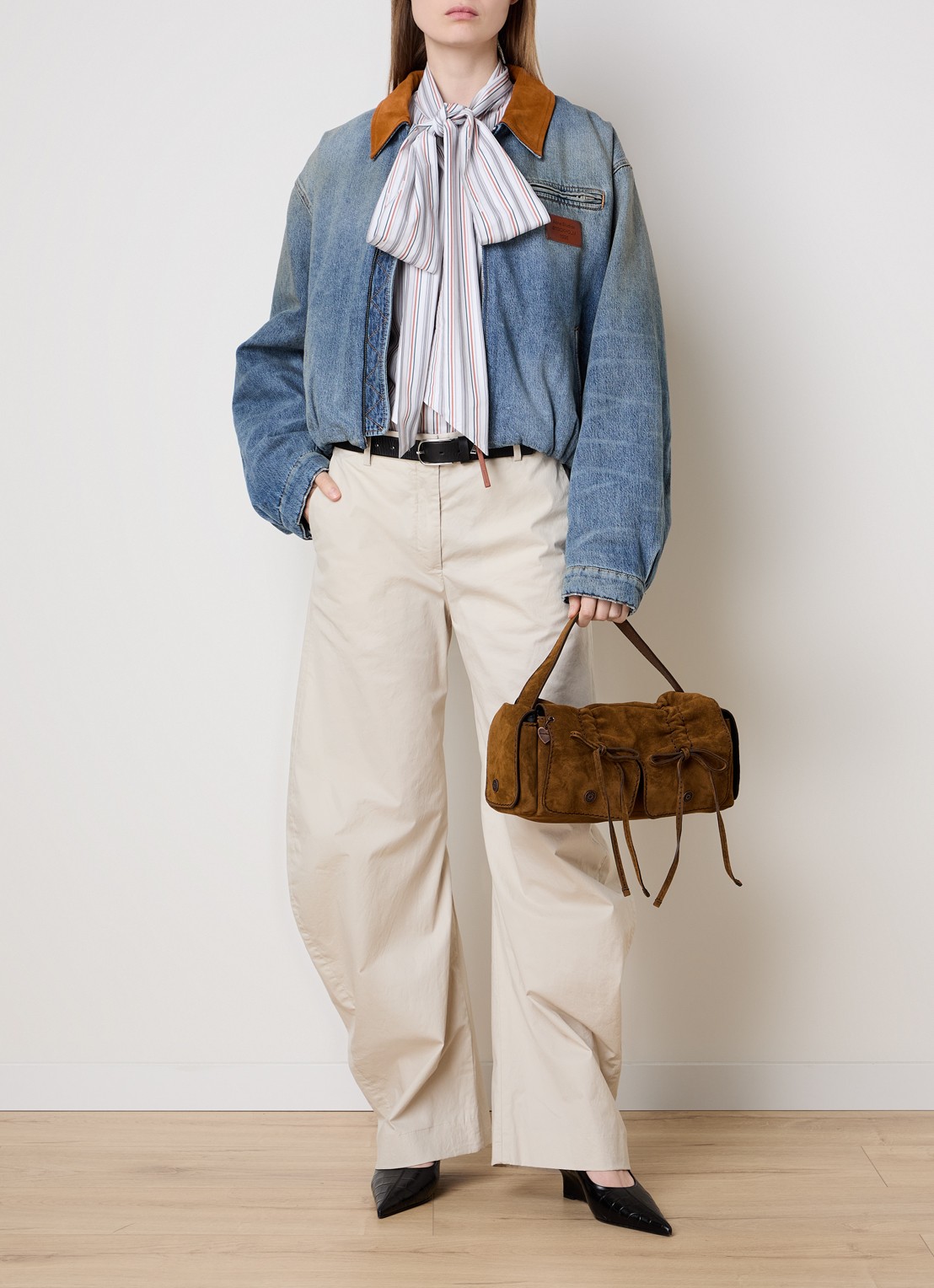 Acne Studios Gewatteerde spijkerjas met suède details - voorkant 5 blauw