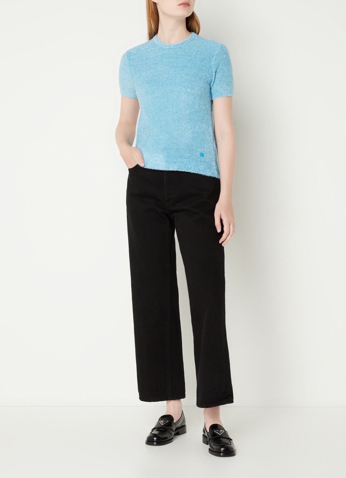 Acne Studios Grofgebreid T-shirt met stretch - voorkant 3 lichtblauw