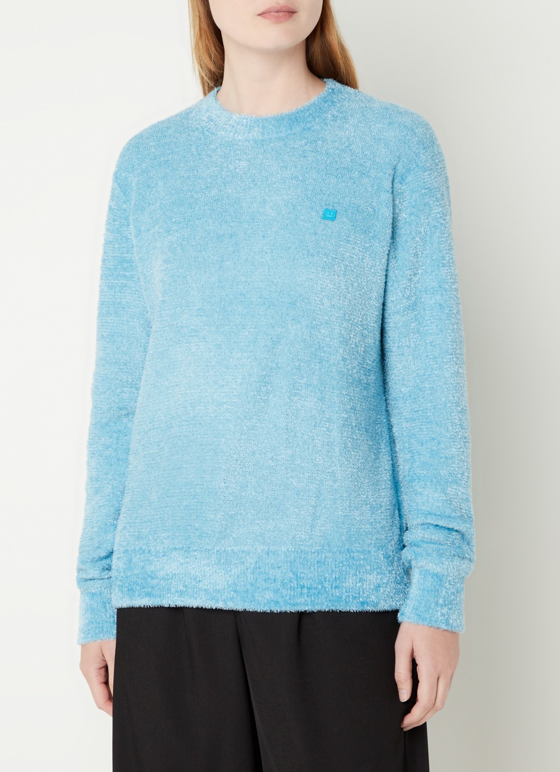 Acne Studios Grofgebreide trui met logo - detail 3 lichtblauw