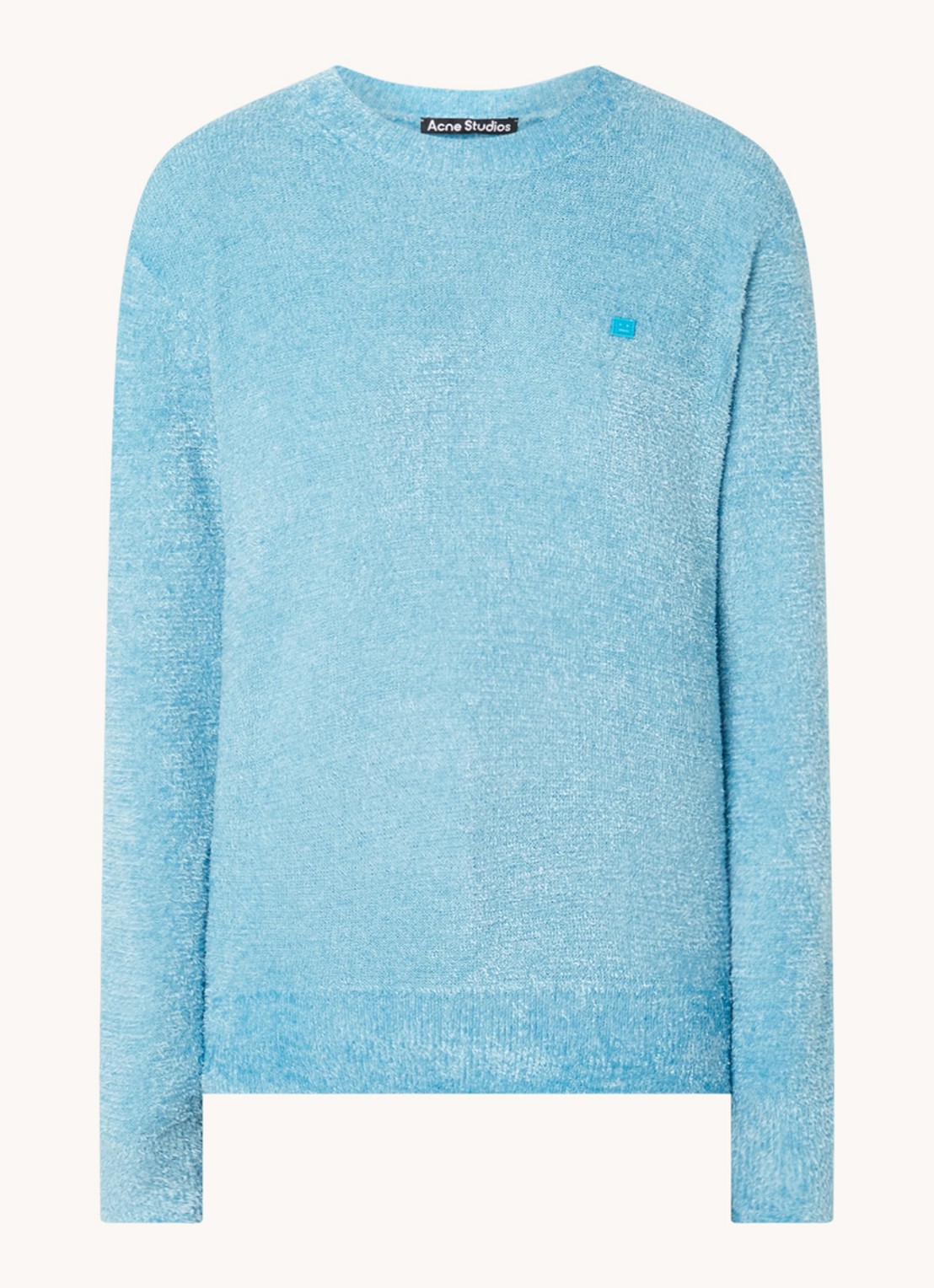 Acne Studios Grofgebreide trui met logo - voorkant lichtblauw
