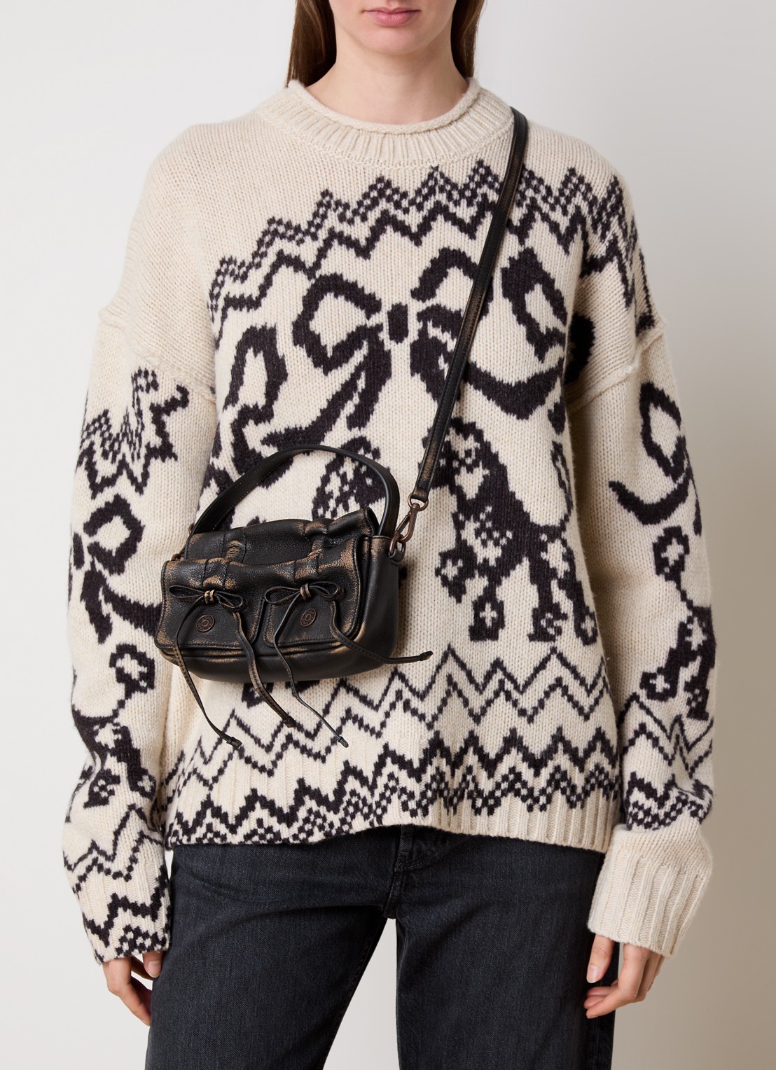Acne Studios Handtas van kalfsleer met afneembare schouderriem - voorkant 6 donkerbruin