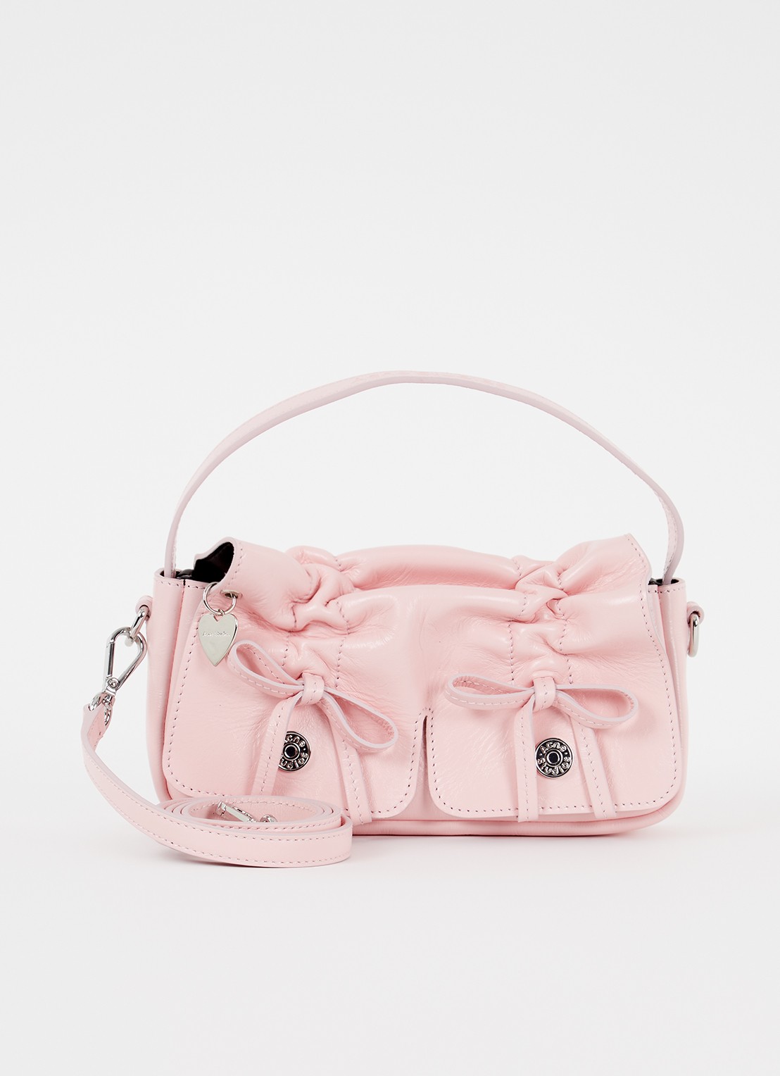 Acne Studios Handtas van kalfsleer met strikdetail - voorkant 2 lichtroze