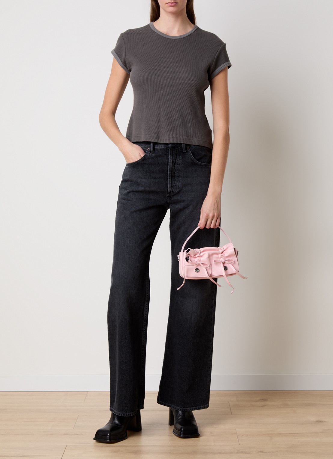 Acne Studios Handtas van kalfsleer met strikdetail - voorkant 4 lichtroze