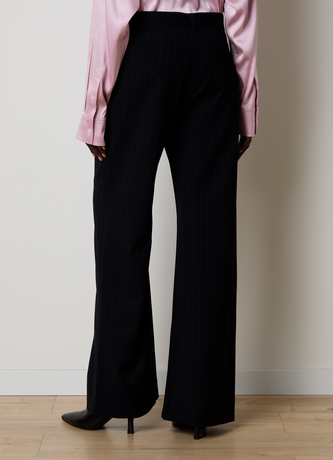 Acne Studios High waist flared fit pantalon met streepprint - achterkant 6 donkerblauw