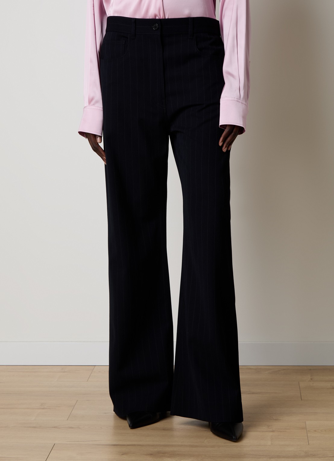Acne Studios High waist flared fit pantalon met streepprint - detail donkerblauw