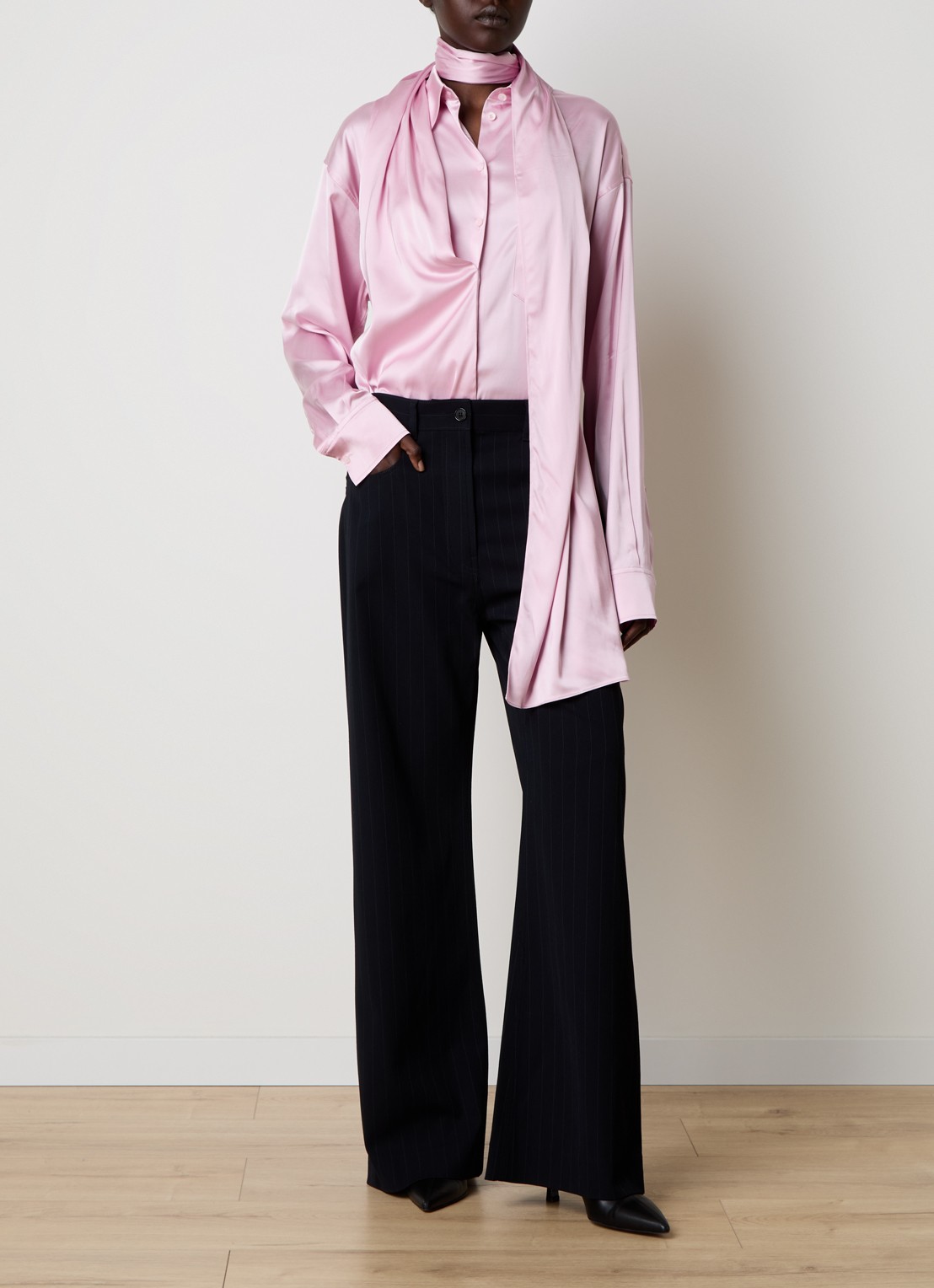 Acne Studios High waist flared fit pantalon met streepprint - voorkant 5 donkerblauw