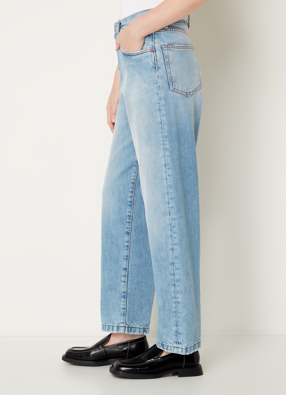 Acne Studios High waist loose fit jeans met lichte wassing en ceintuur - detail 5 indigo