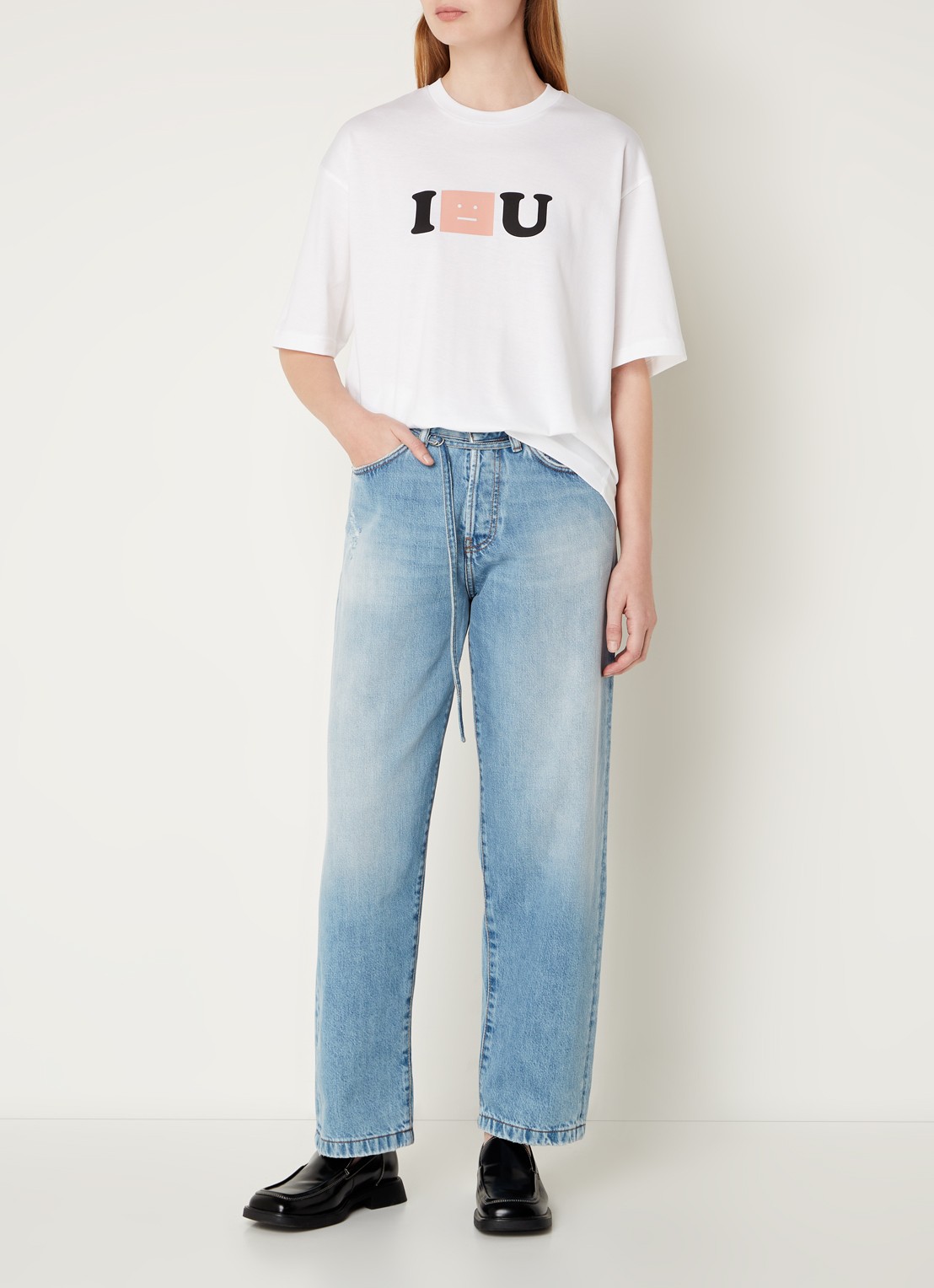 Acne Studios High waist loose fit jeans met lichte wassing en ceintuur - voorkant 3 indigo