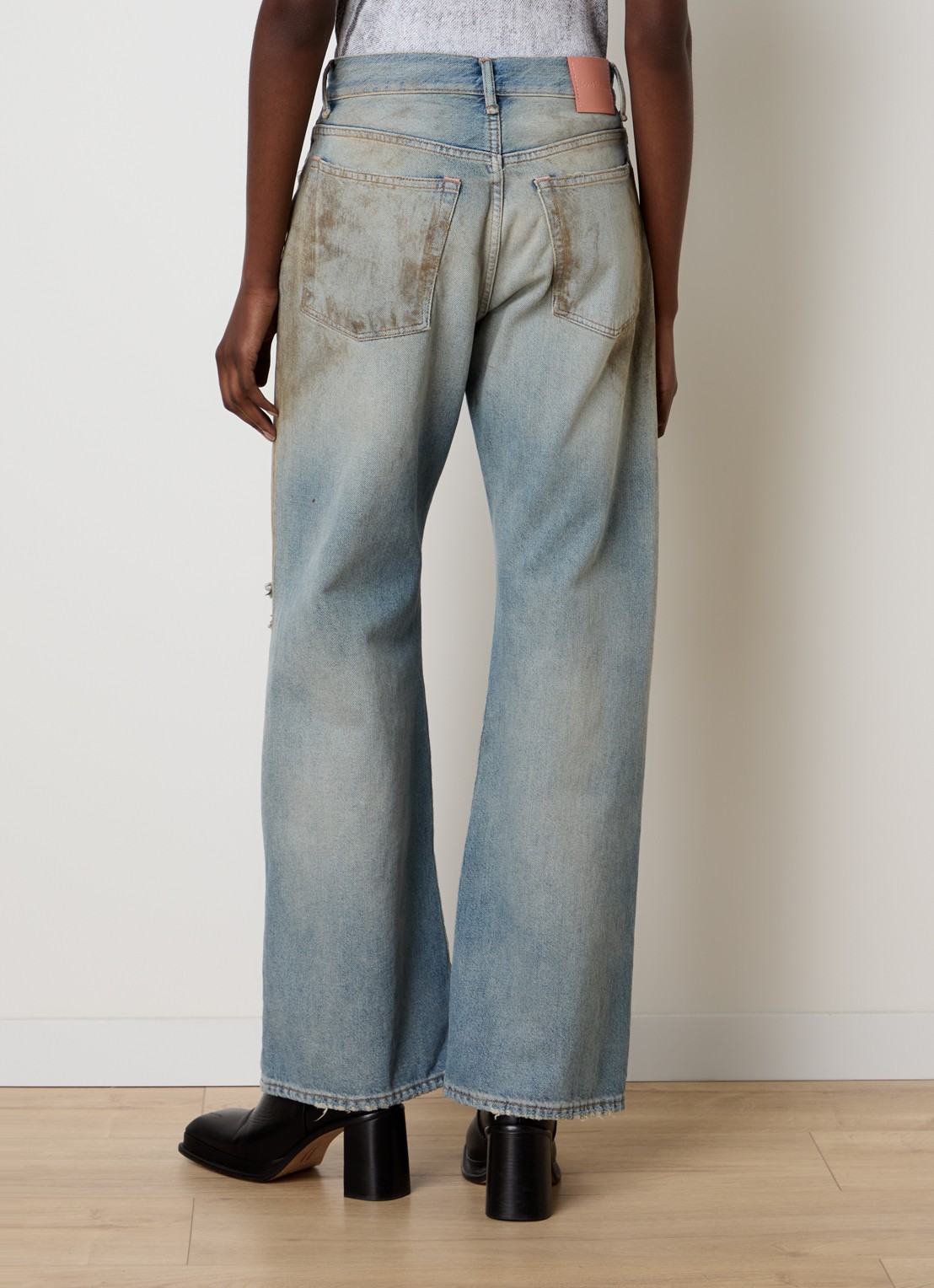 Acne Studios High waist straight leg jeans met destroyed afwerking - achterkant blauw