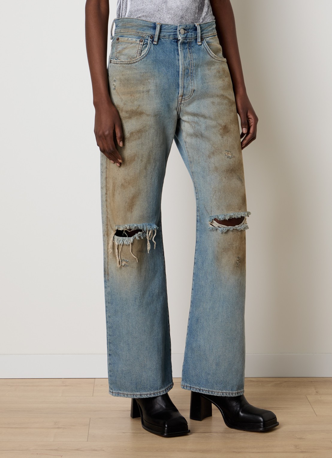 Acne Studios High waist straight leg jeans met destroyed afwerking - detail 2 blauw