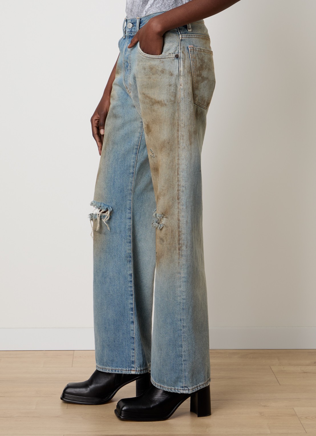 Acne Studios High waist straight leg jeans met destroyed afwerking - detail 3 blauw