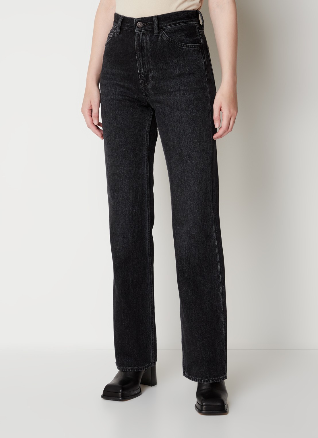 Acne Studios High waist straight leg jeans met gekleurde wassing - detail 3 zwart