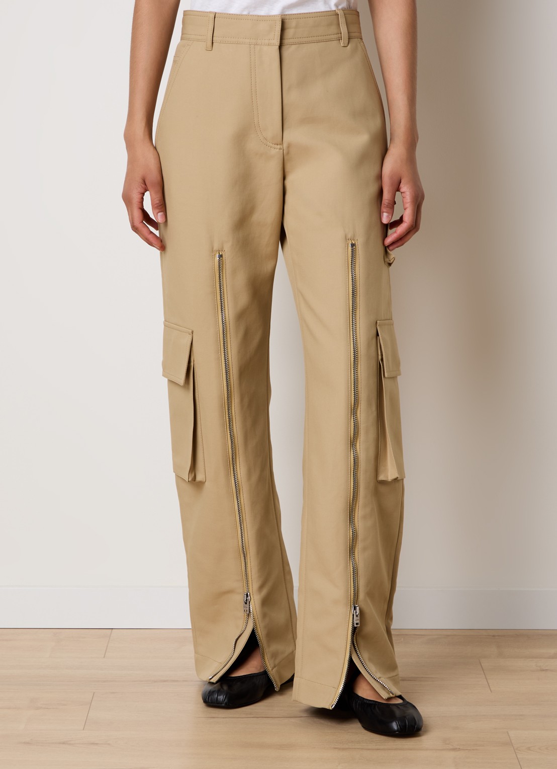 Acne Studios High waist wide fit cargobroek met ritsdetail - detail 4 beige