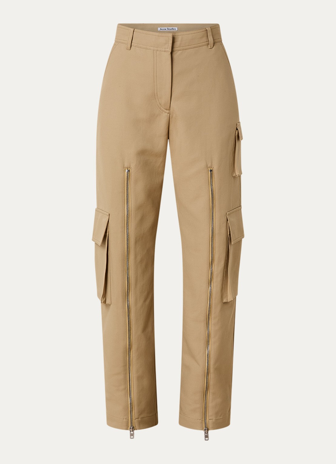 Acne Studios High waist wide fit cargobroek met ritsdetail - voorkant 2 beige