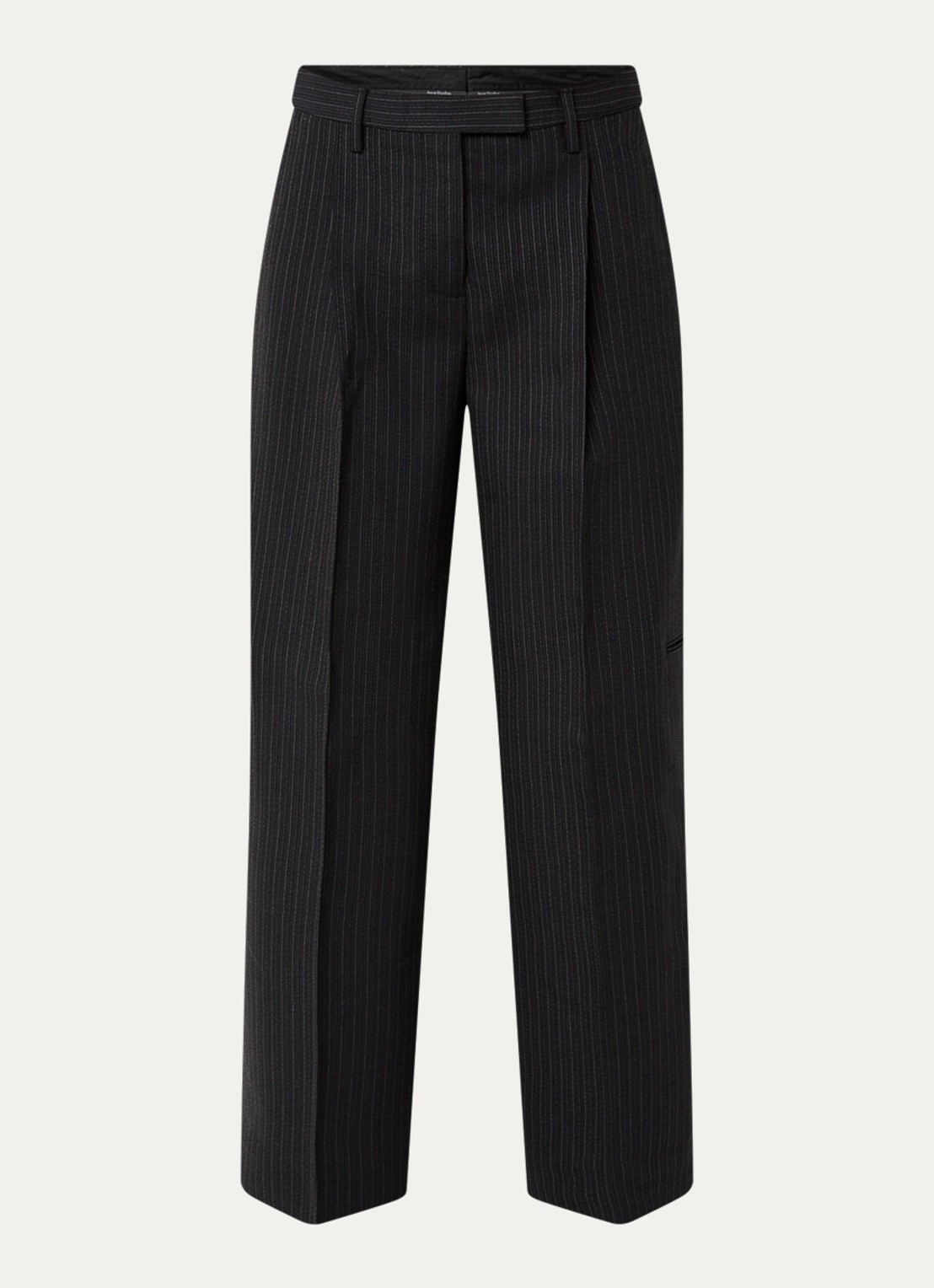Acne Studios High waist wide fit pantalon in wolblend met krijtstreep - voorkant 4 zwart