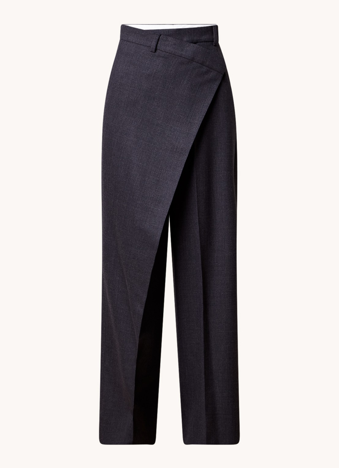 Acne Studios High waist wide fit pantalon in wolblend met overslag  - voorkant 4 antraciet